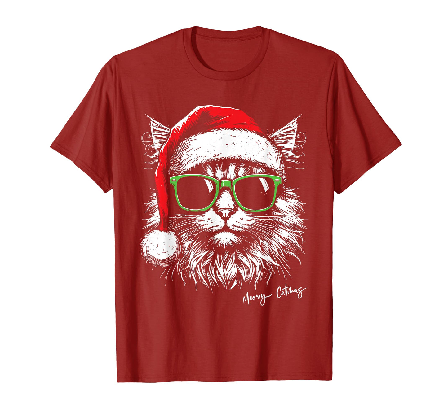 Meowy Catmas Santa Hat Cute Cat Christmas Pajamas Xmas T-Shirt