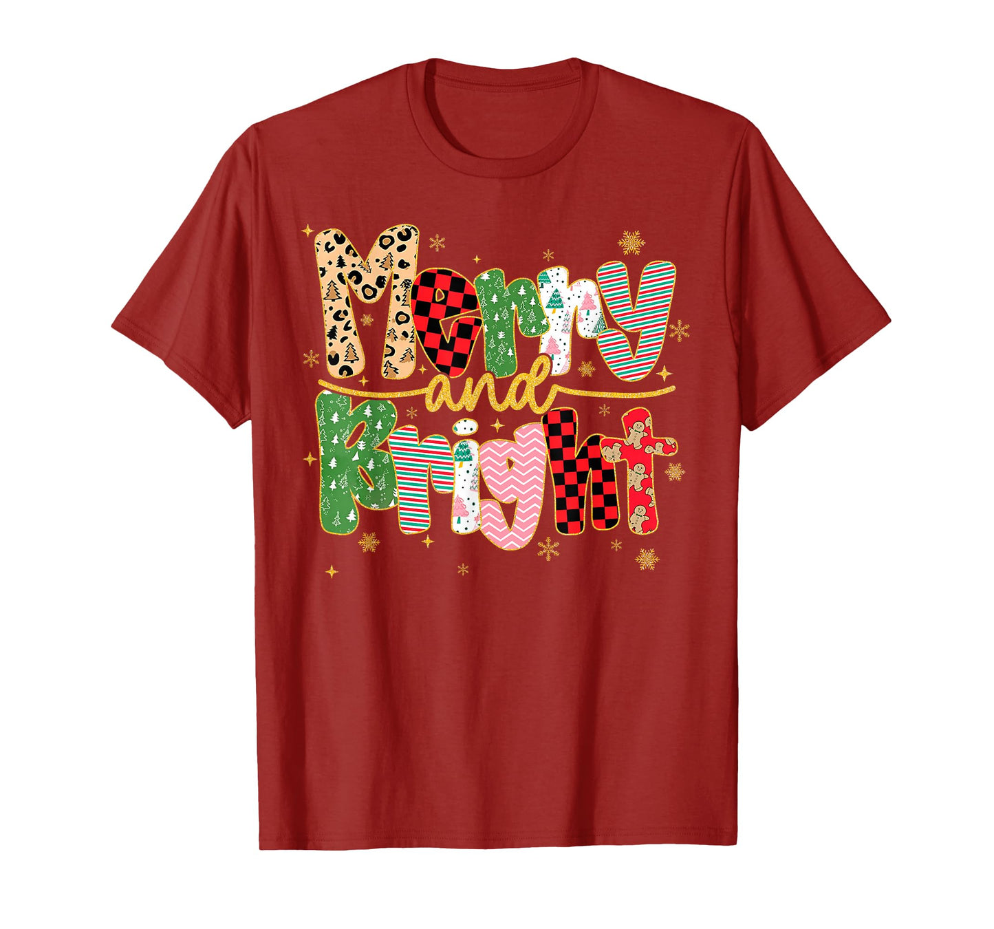Merry and Bright Santa Hat Christmas Lights Family Men Women T-Shirt