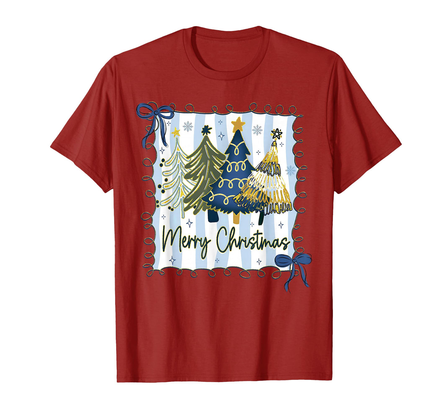 Merry Christmas Tree Snowflake Coquette Bow Holiday Pajamas T-Shirt