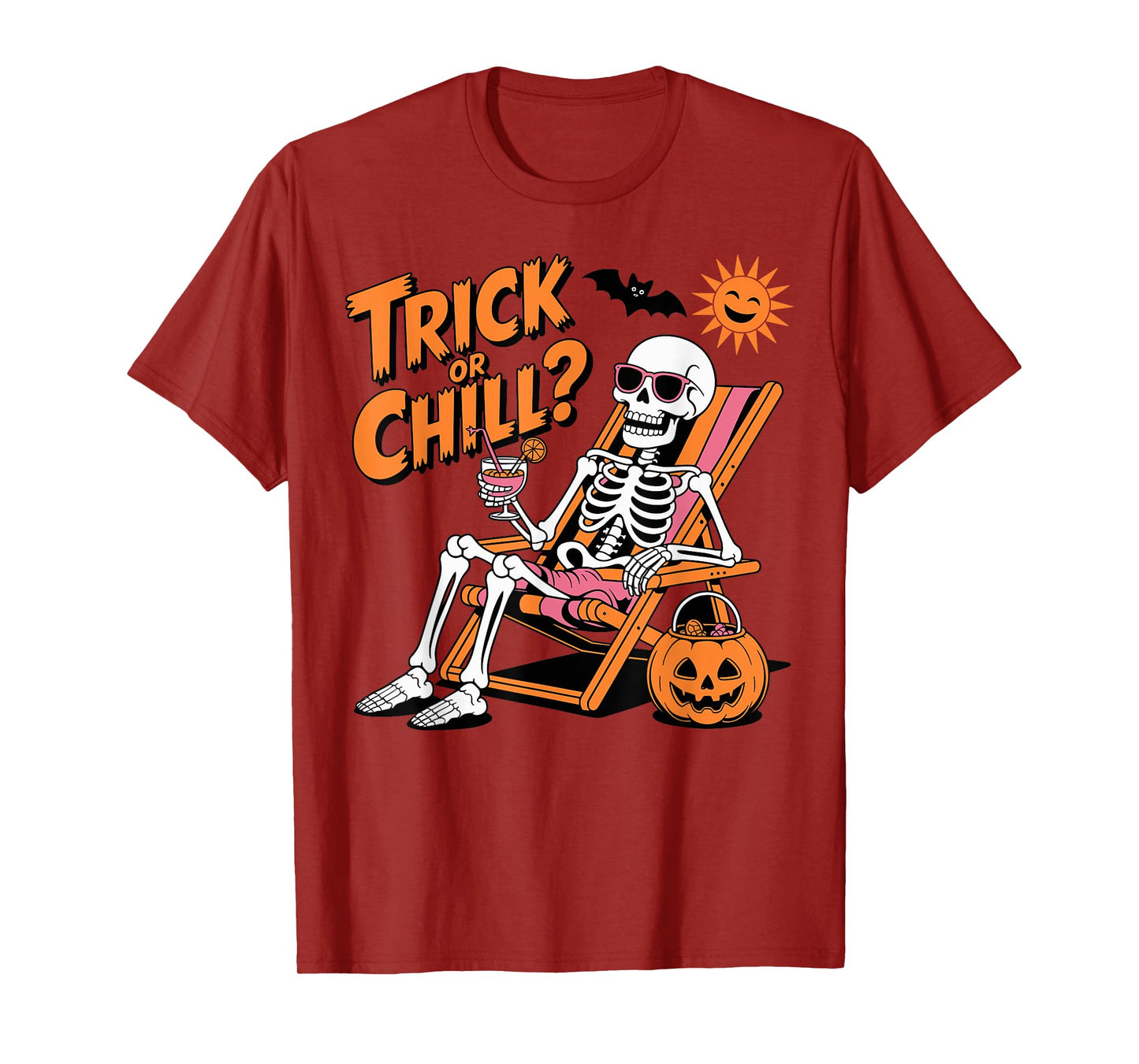 Trick or Chill? Funny Skeleton Spooky Summer Halloween Men T-Shirt