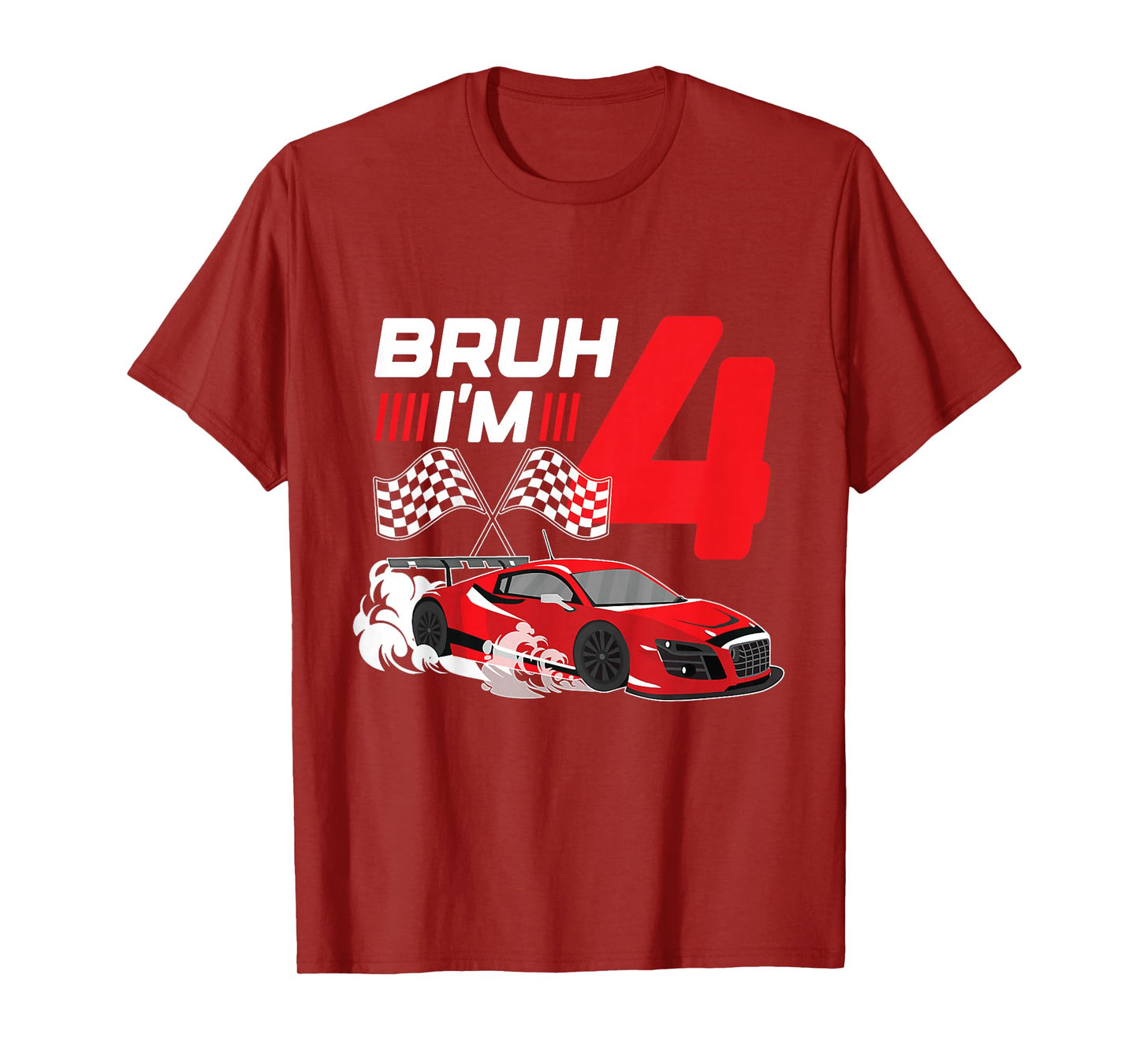 Kids Bruh I'm 4 Birthday Boys Race Car 4 Year 4th Birthday Racing T-Shirt