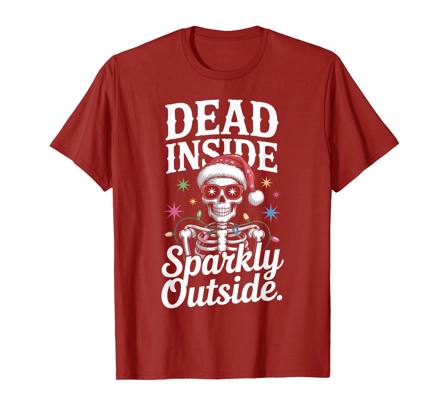 Funny Skeleton Santa Christmas Lights Dark Holiday Xmas T-Shirt