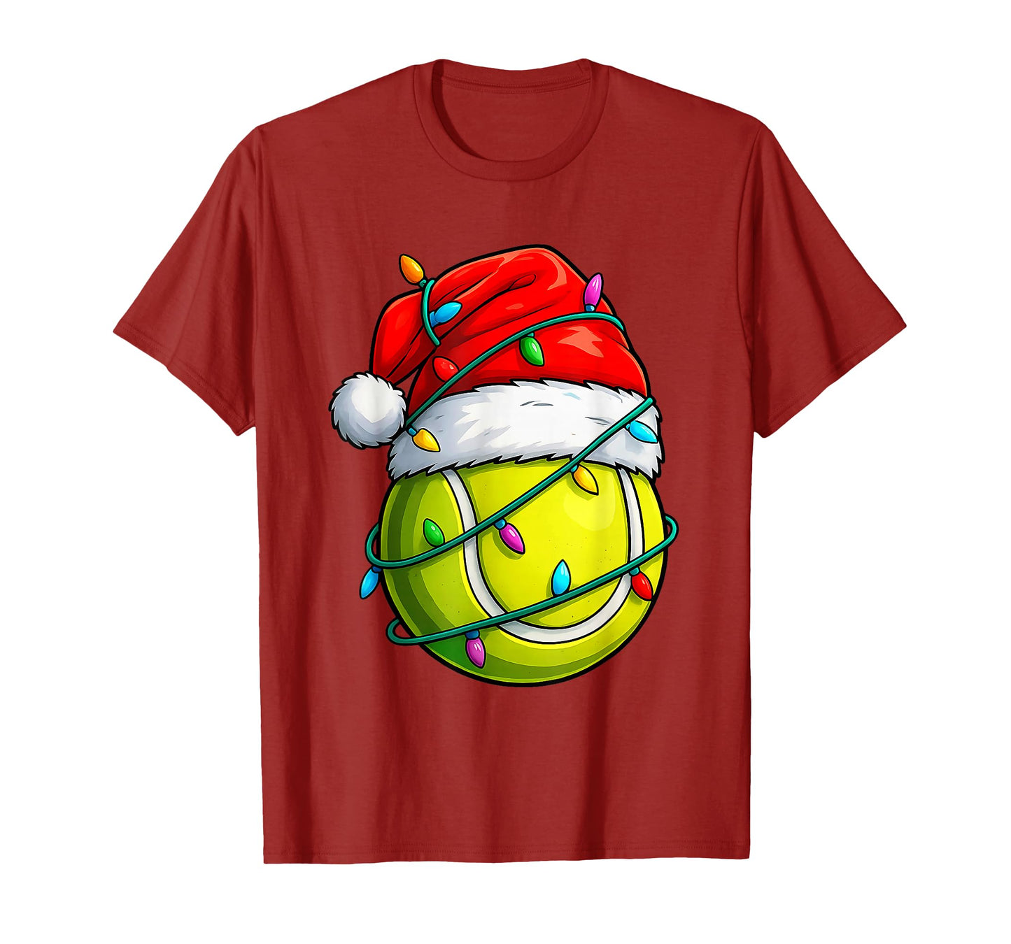 Christmas Tennis Santa Hat Lights Colorful Funny Player T-Shirt