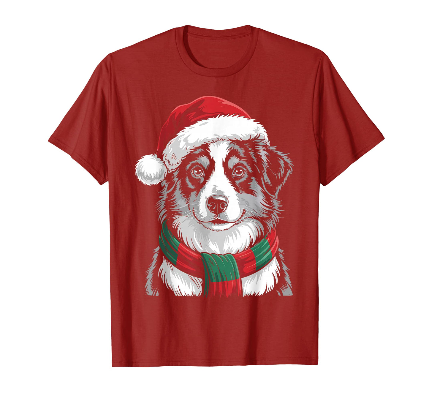 Australian Shepherd Dog Santa Hat Scarf Christmas Costume T-Shirt