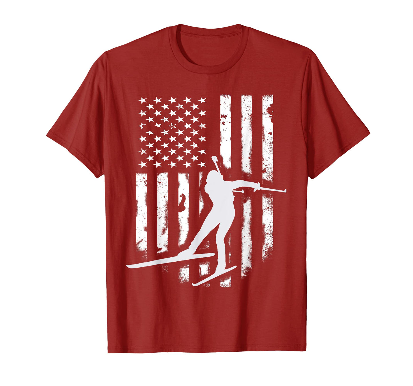 American USA Flag Nordic Ski T-Shirt Cool Skier Gift Top Tee