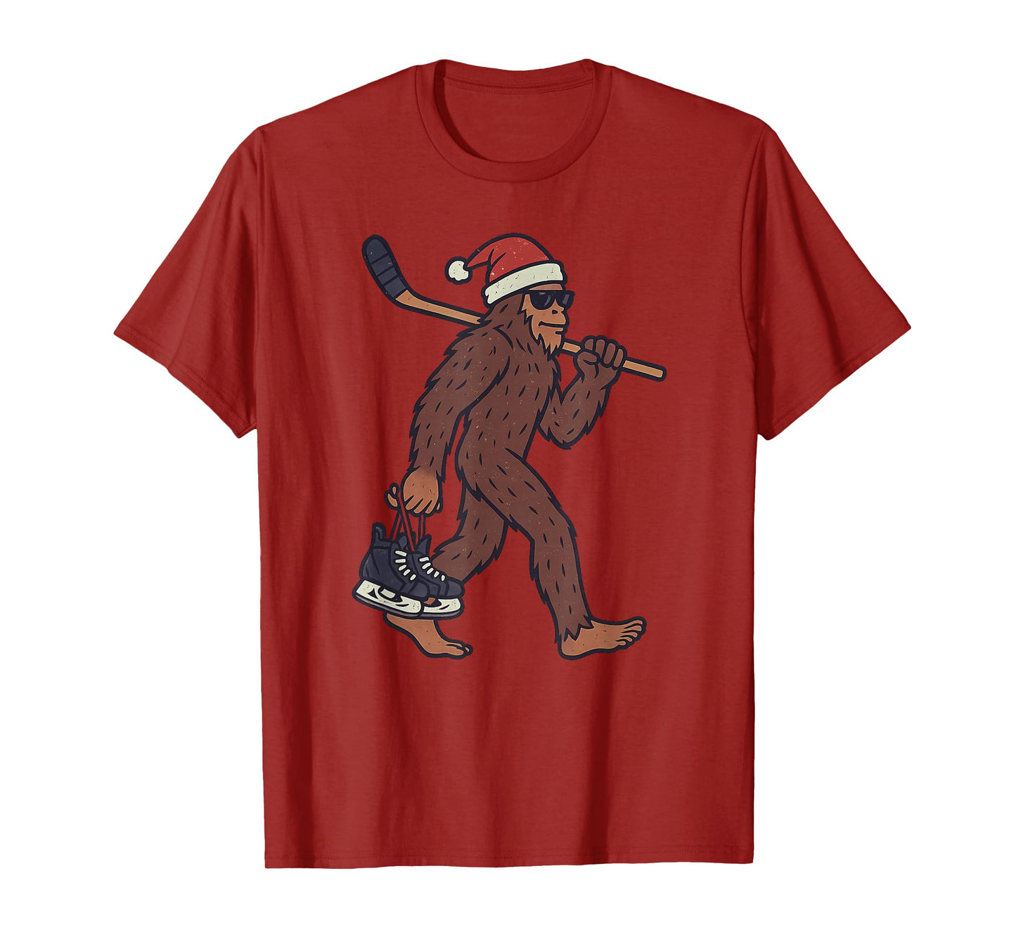Sasquatch Playing Ice Hockey Christmas Vintage Funny Xmas T-Shirt