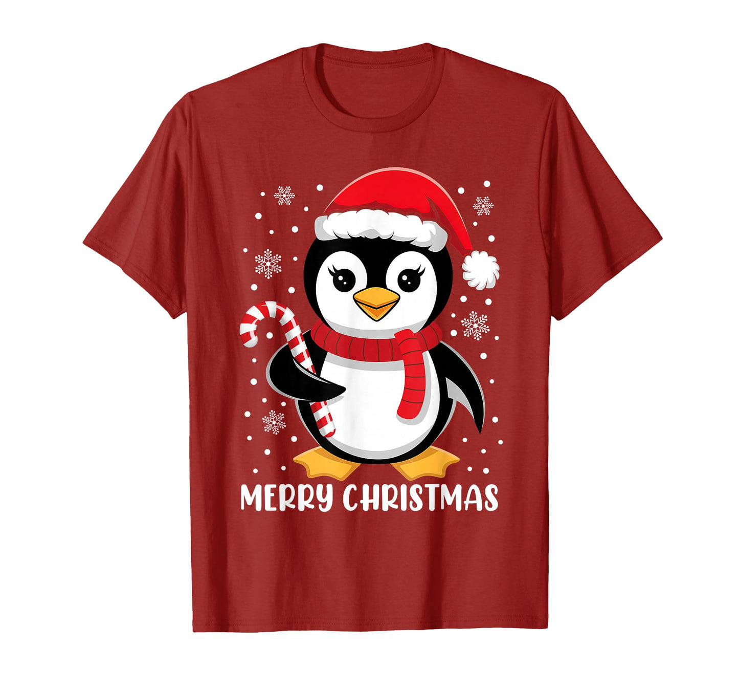 Merry Christmas Lights Red Santa Hat Family Xmas Penguin T-Shirt