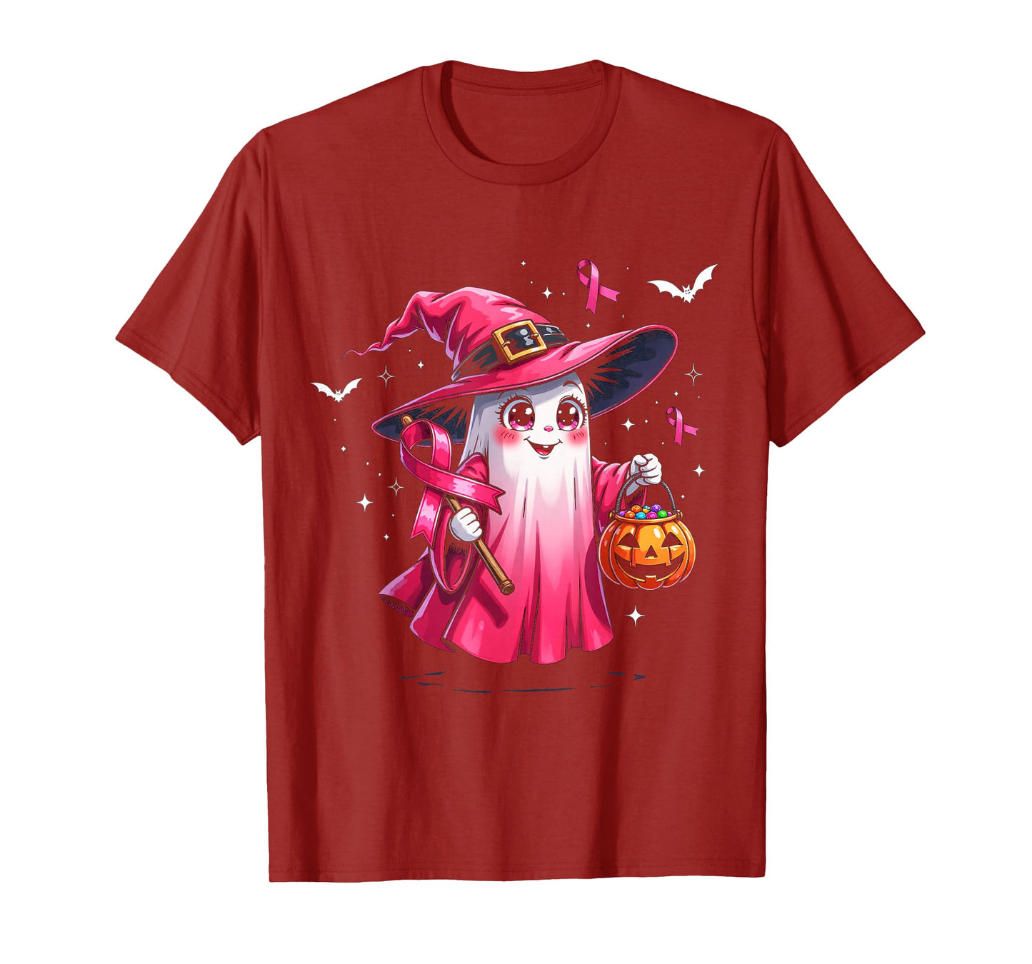 Cute Pink Ghost with Witch Hat Breast Cancer Awareness 2025 T-Shirt
