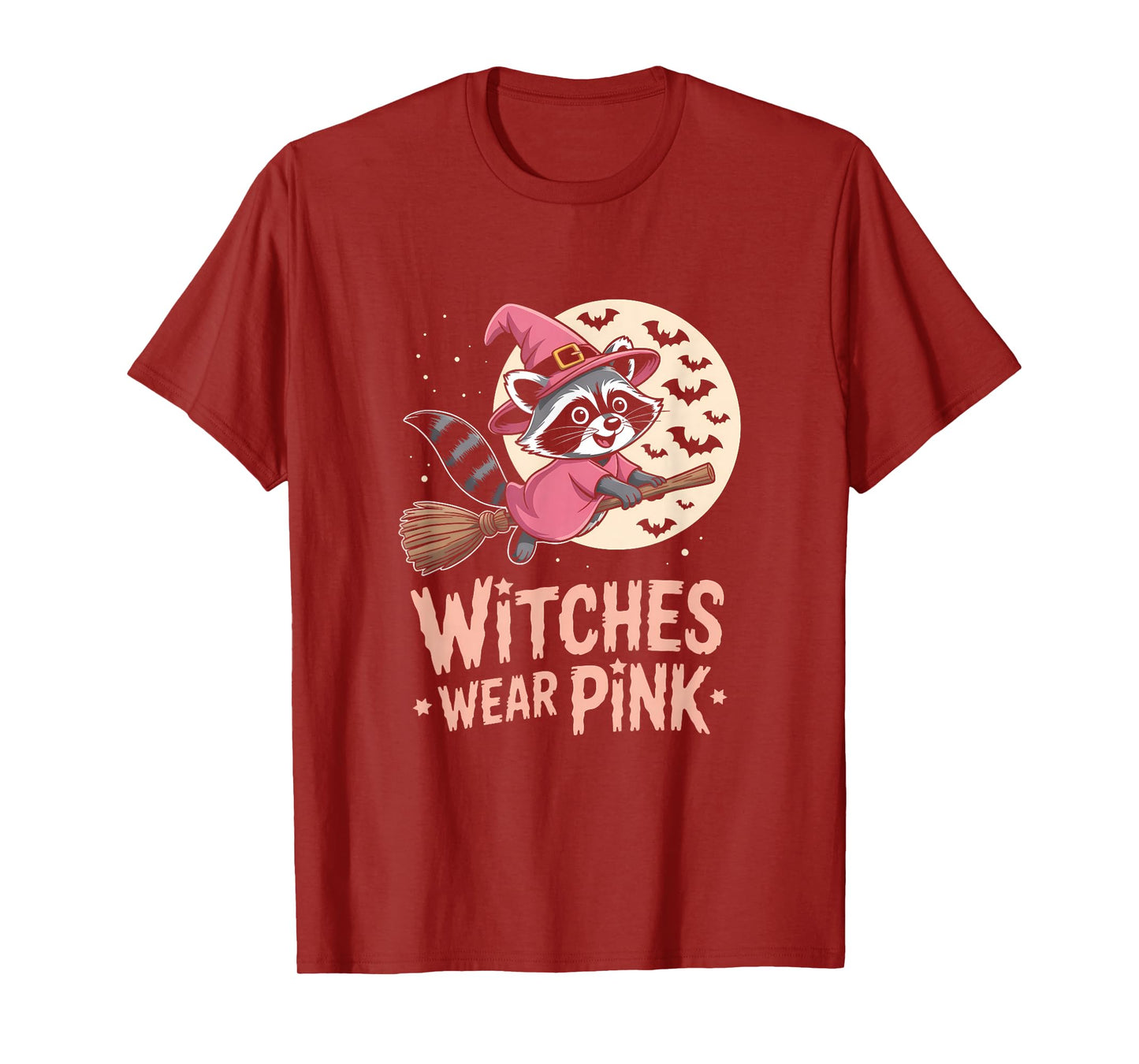 Witches Wear Pink Breast Cancer Witch Raccoon Halloween T-Shirt