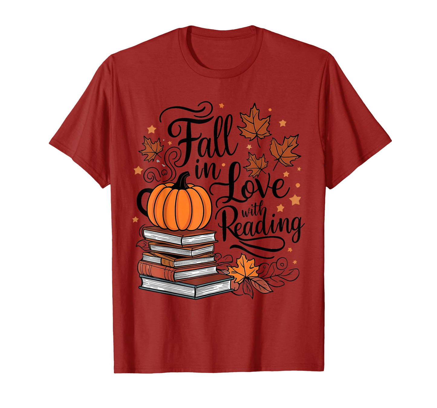 Fall In Love With Reading Book Autumn Pumpkins And Teachers T-Shirt