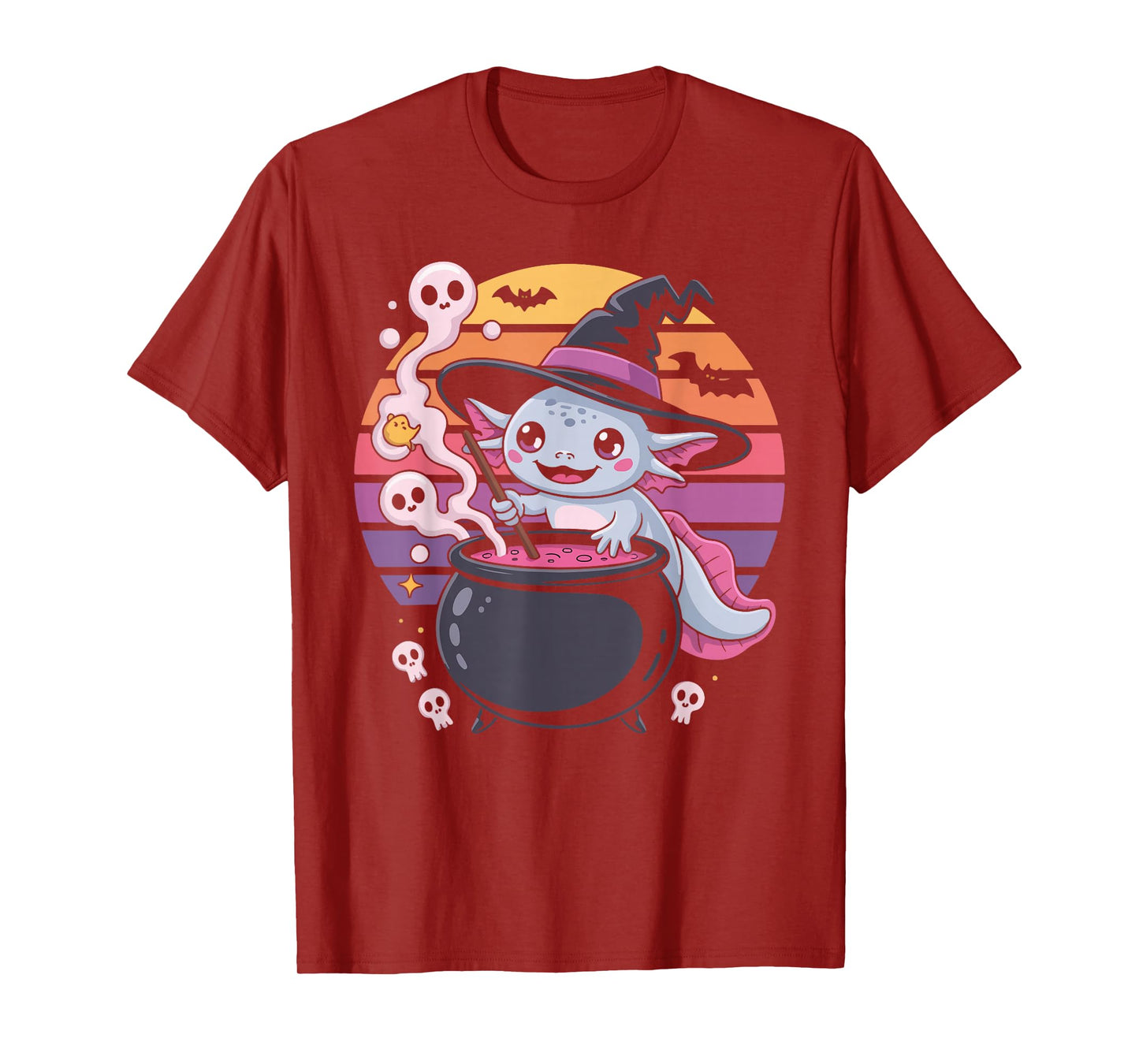 Cute Witchy Creature Stirring Cauldron Axolotl T-Shirt