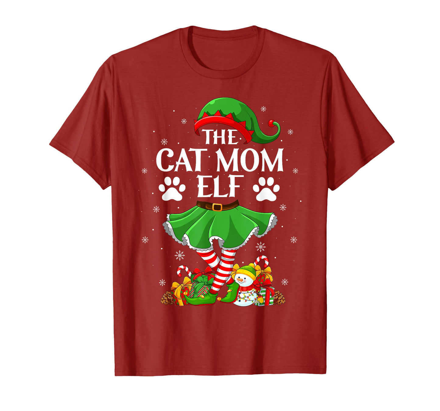 Cat Mom Elf Christmas Family Elf Squad Xmas Girls Women T-Shirt