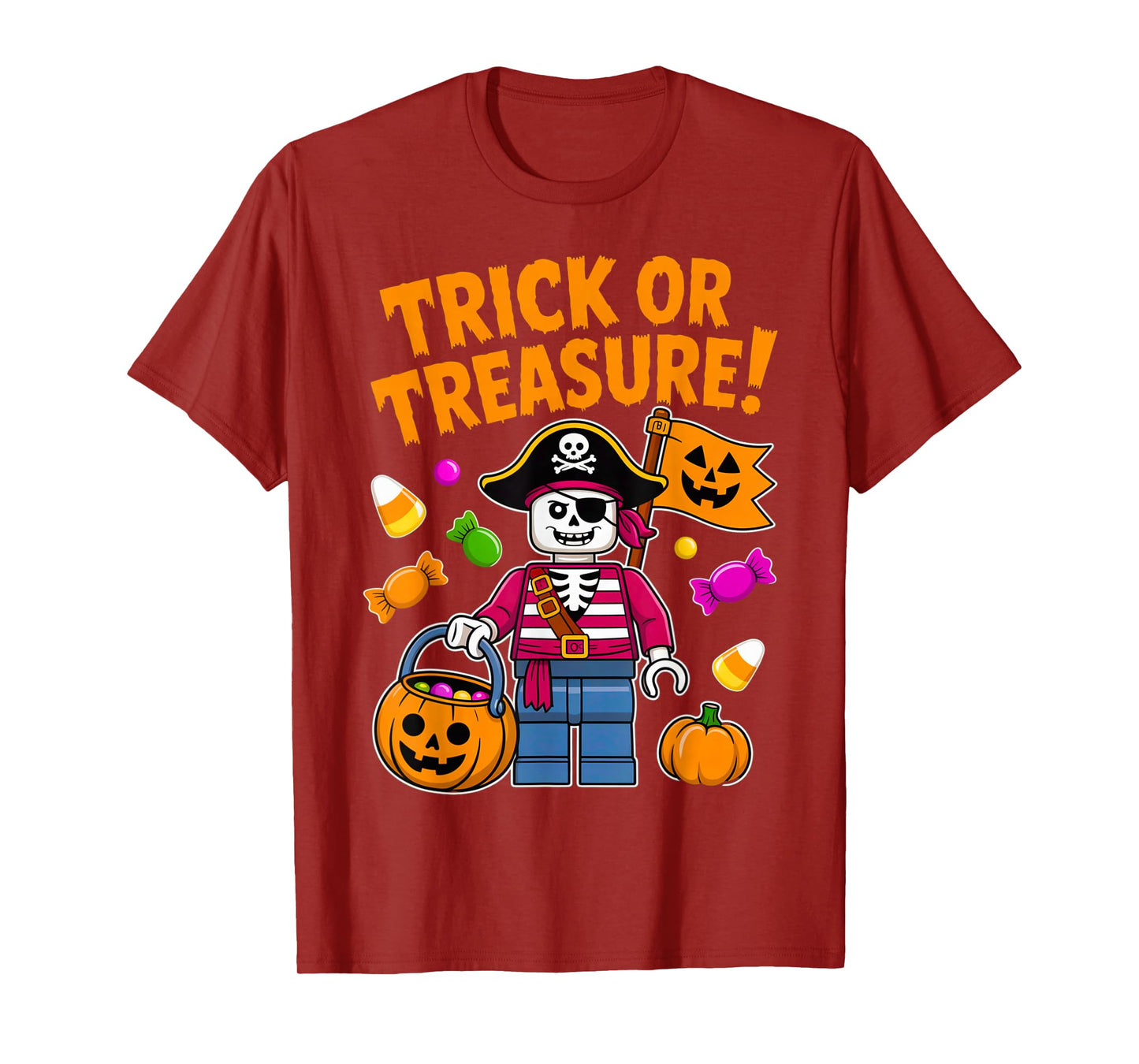 Halloween Bricks Pirate Skeleton Builder Blocks Building Toy T-Shirt