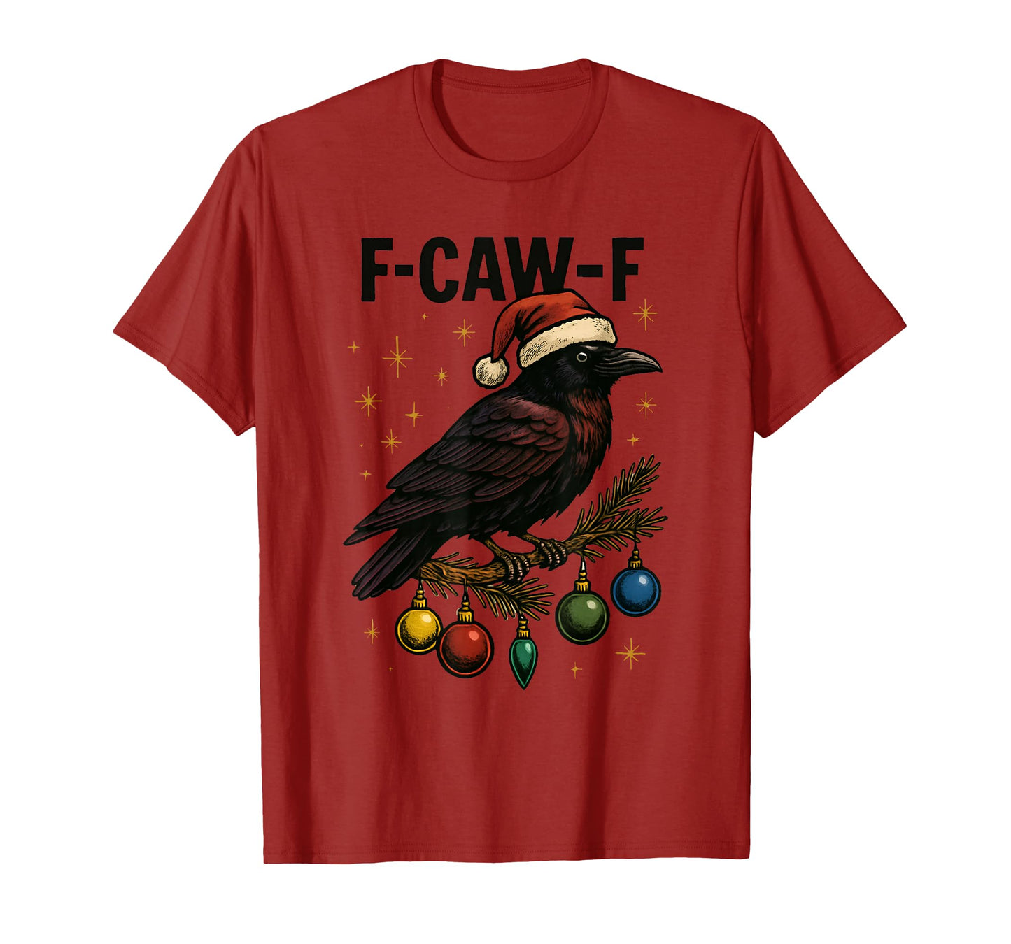 Black Crow F-Caw-F Funny Retro Christmas Lights Santa Hat T-Shirt