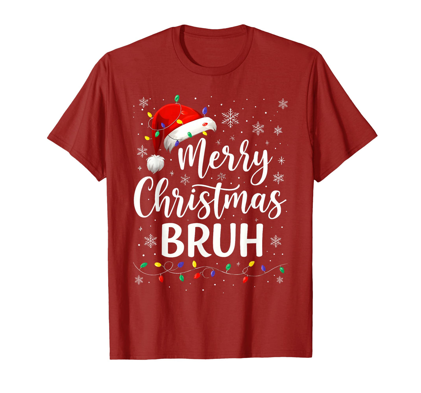 Merry Christmas Bruh Meme Xmas Light Santa Hat for Men Women T-Shirt