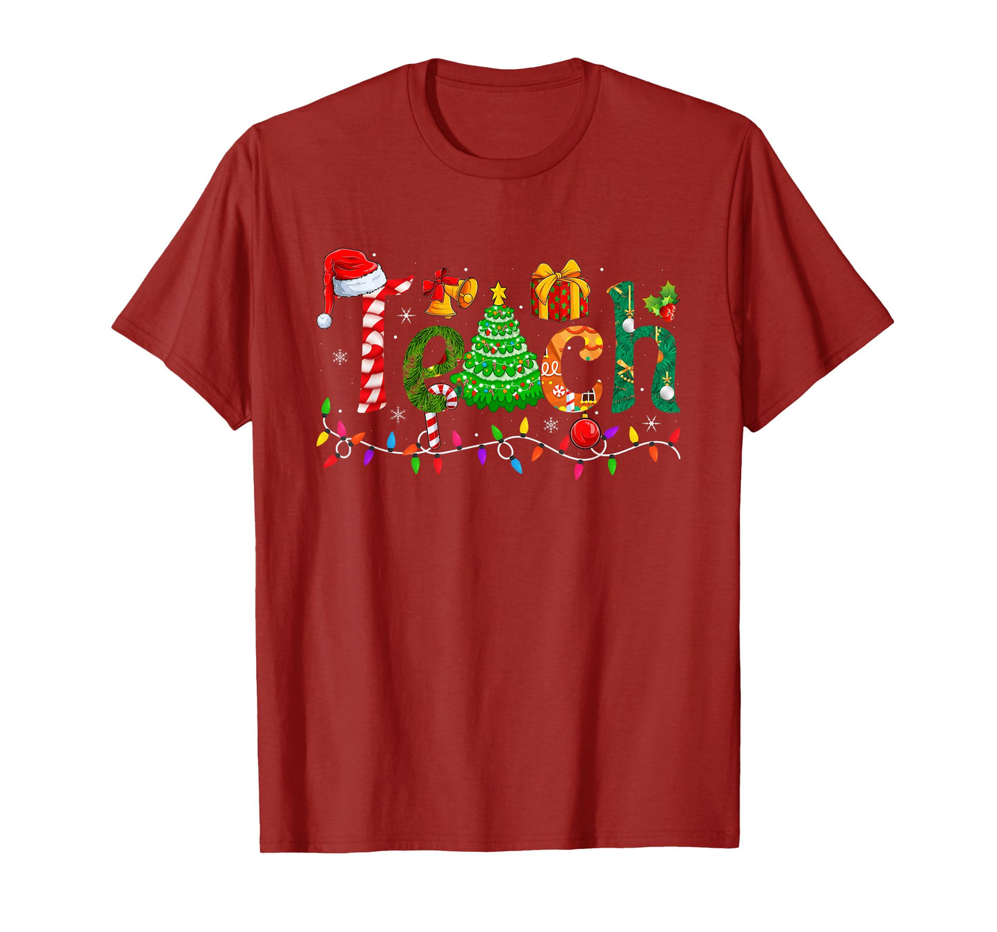 Teach Teacher Christmas Tree Decoration Lights Holiday Xmas T-Shirt