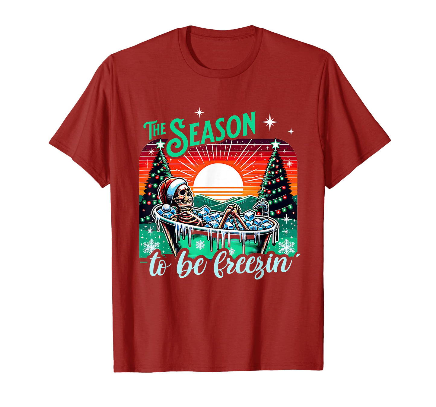 Funny Cold Plunge Skeleton Christmas Retro Winter Vibes T-Shirt