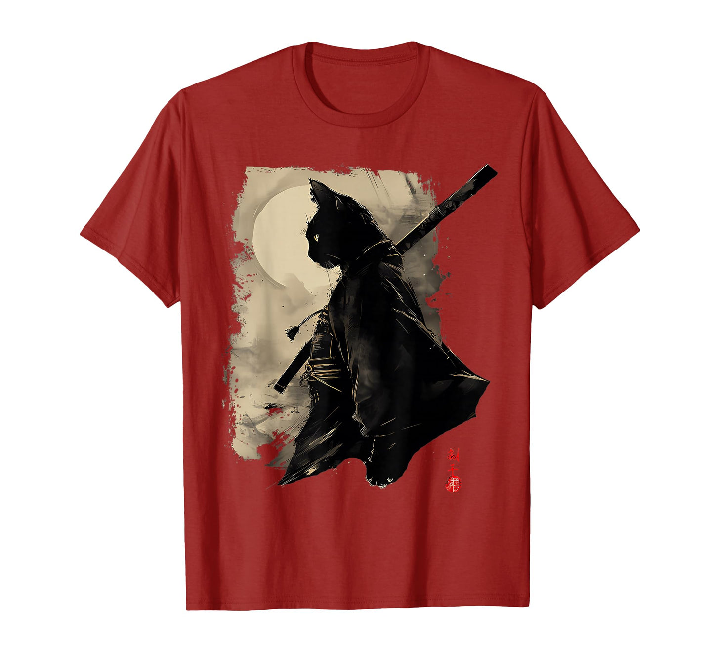 Japanese Samurai Cat Vintage Graphic Cat Art T-Shirt