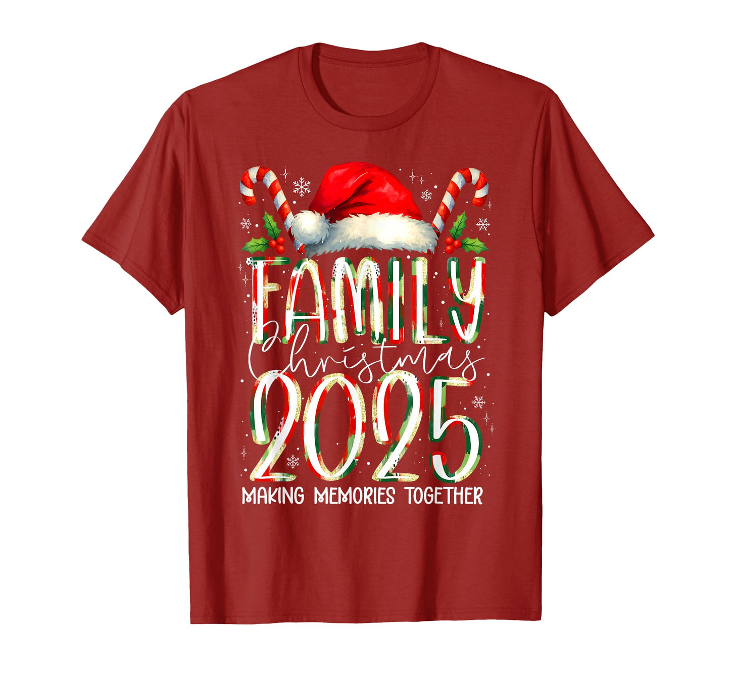 Family Christmas 2025 Santa Hat Candy Cane Pajamas Holiday T-Shirt