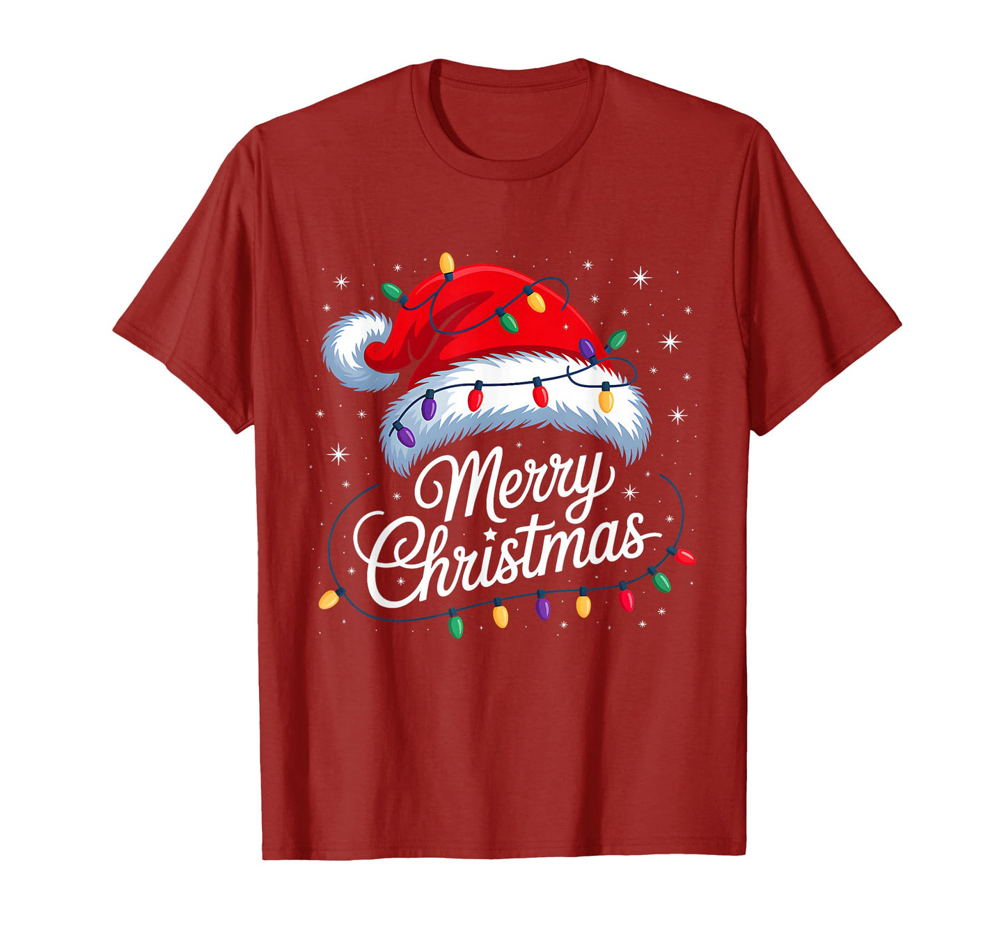 Merry Christmas Lights Red Santa Hat Xmas Family Men Women T-Shirt
