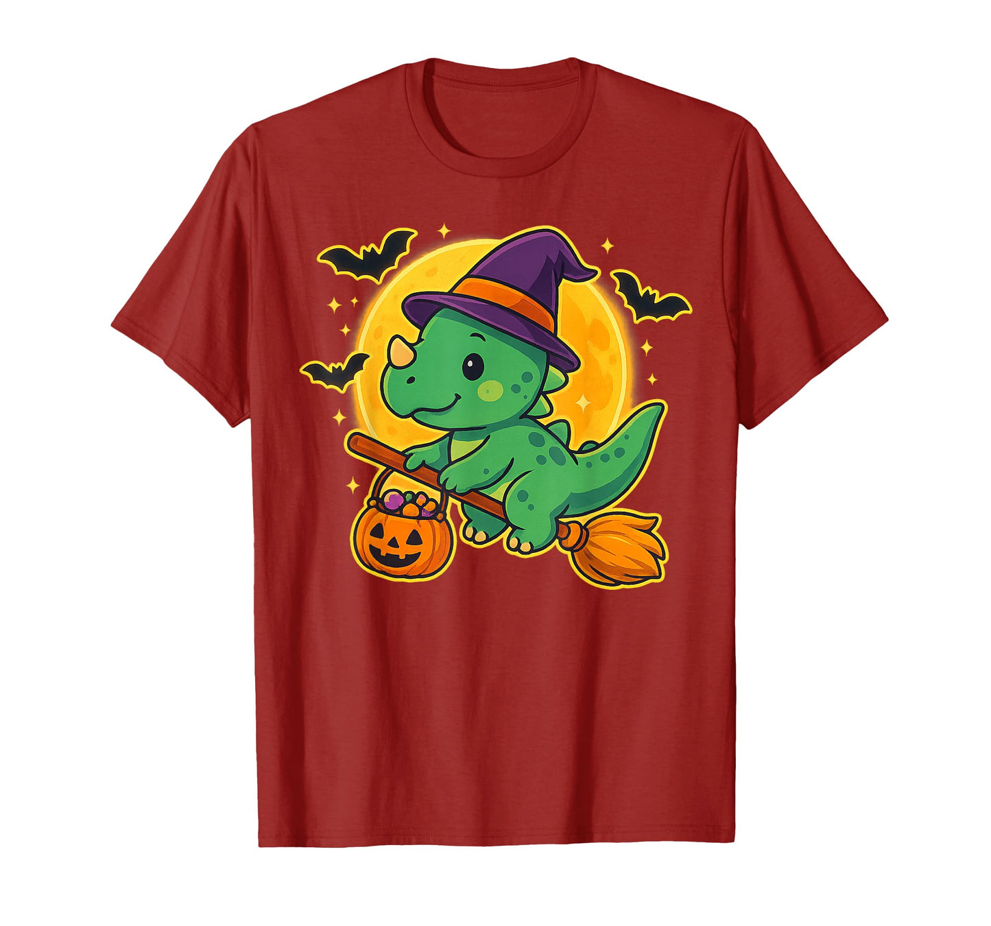 Cute Dinosaur Witch Pumpkin Halloween Costume Boys Girls T-Shirt