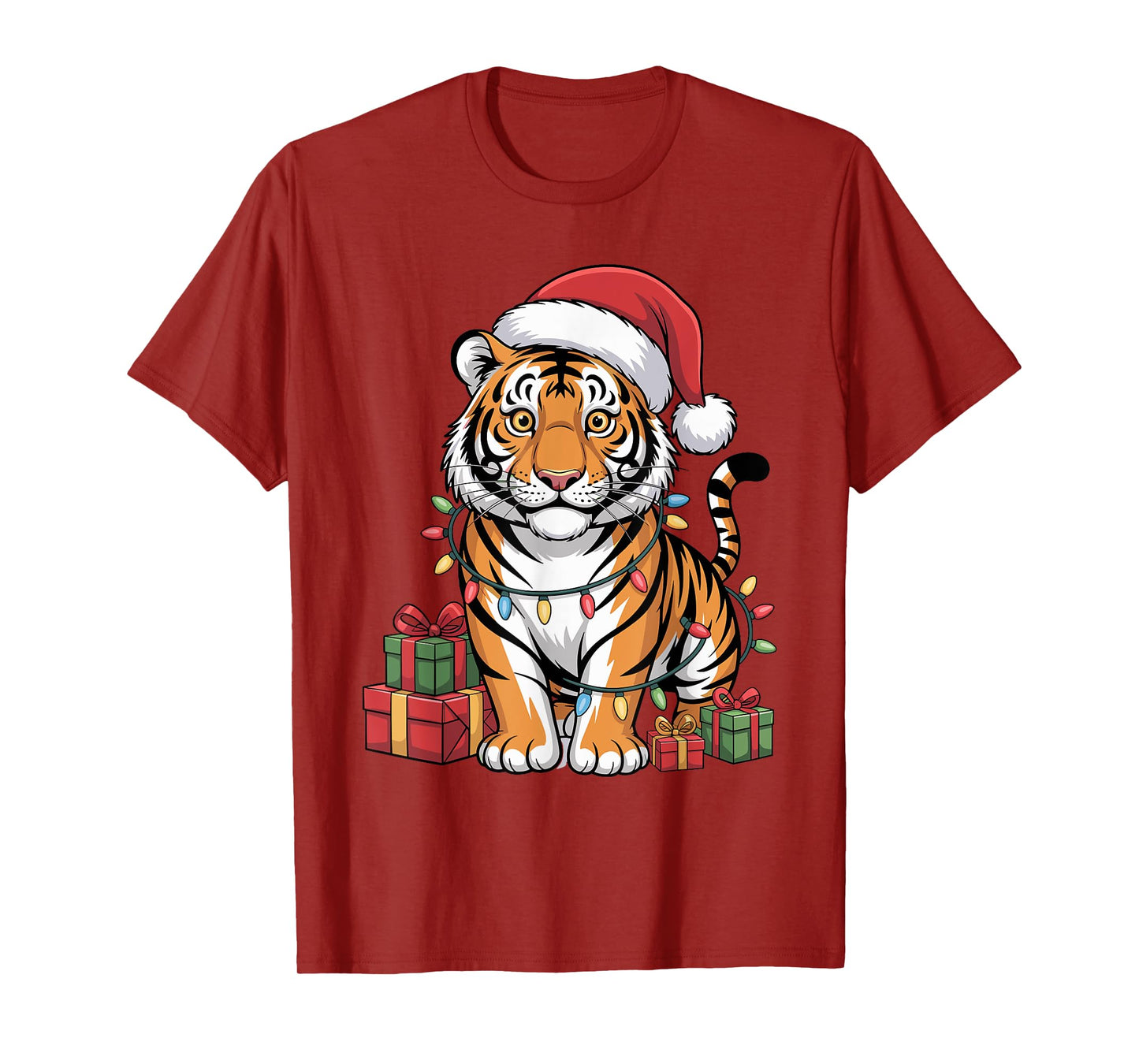 Funny Tiger Santa Hat Animals Lovers Ugly Christmas Pajamas T-Shirt