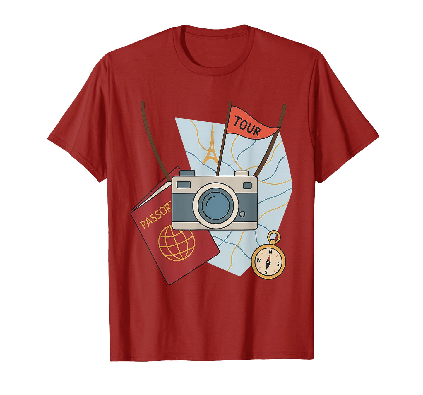 Funny Tourist Spirit Day Look with Camera and Map T-Shirt