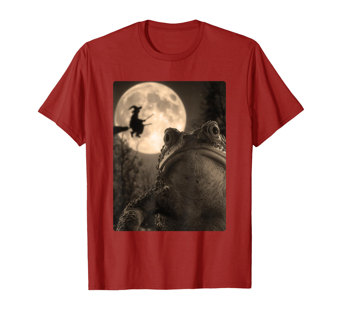 Funny Toad Selfie Full Moon Flying Witch Forest Halloween T-Shirt
