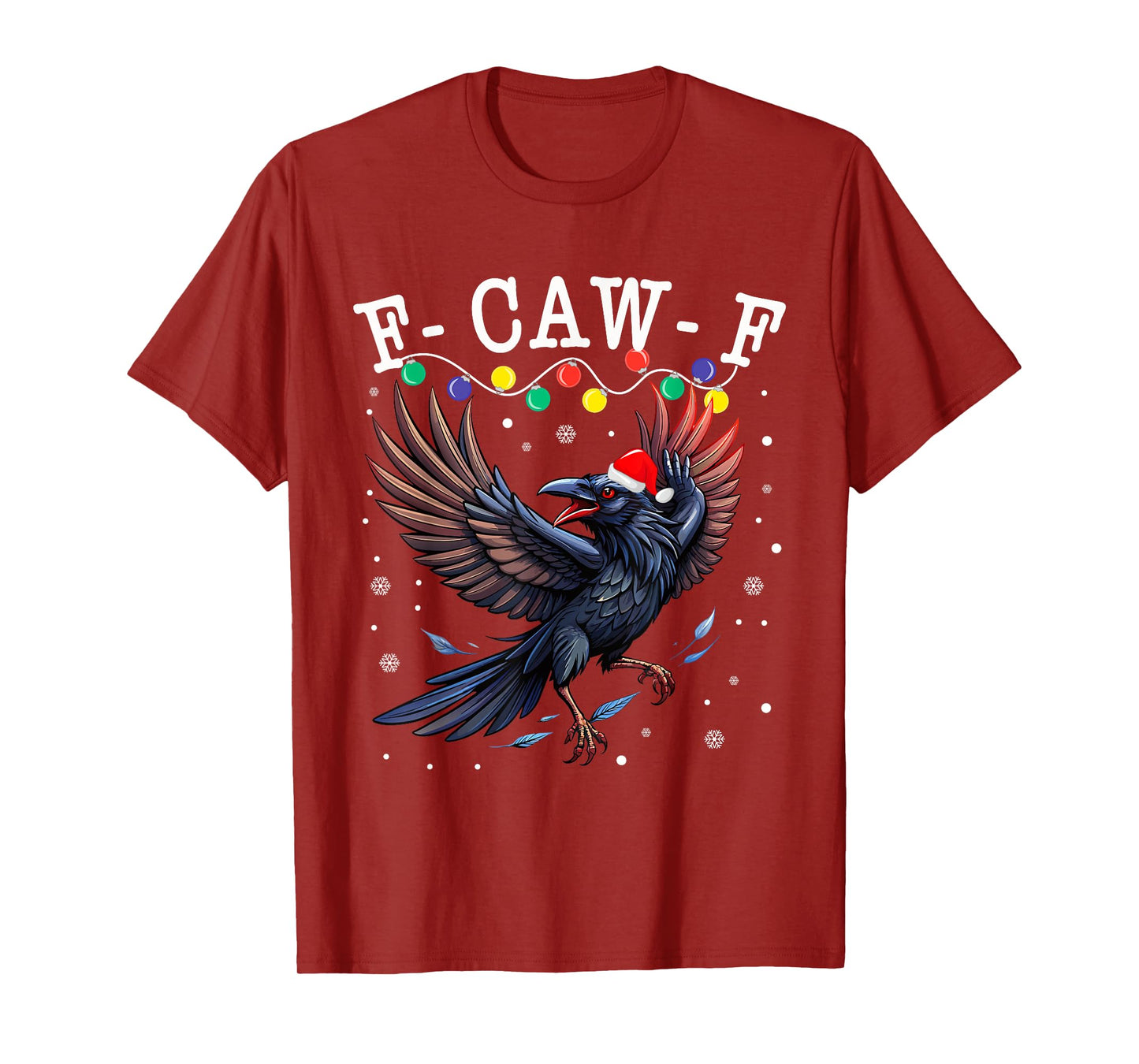 Black Crow F-Caw-F Funny Retro Christmas Lights Santa hat T-Shirt