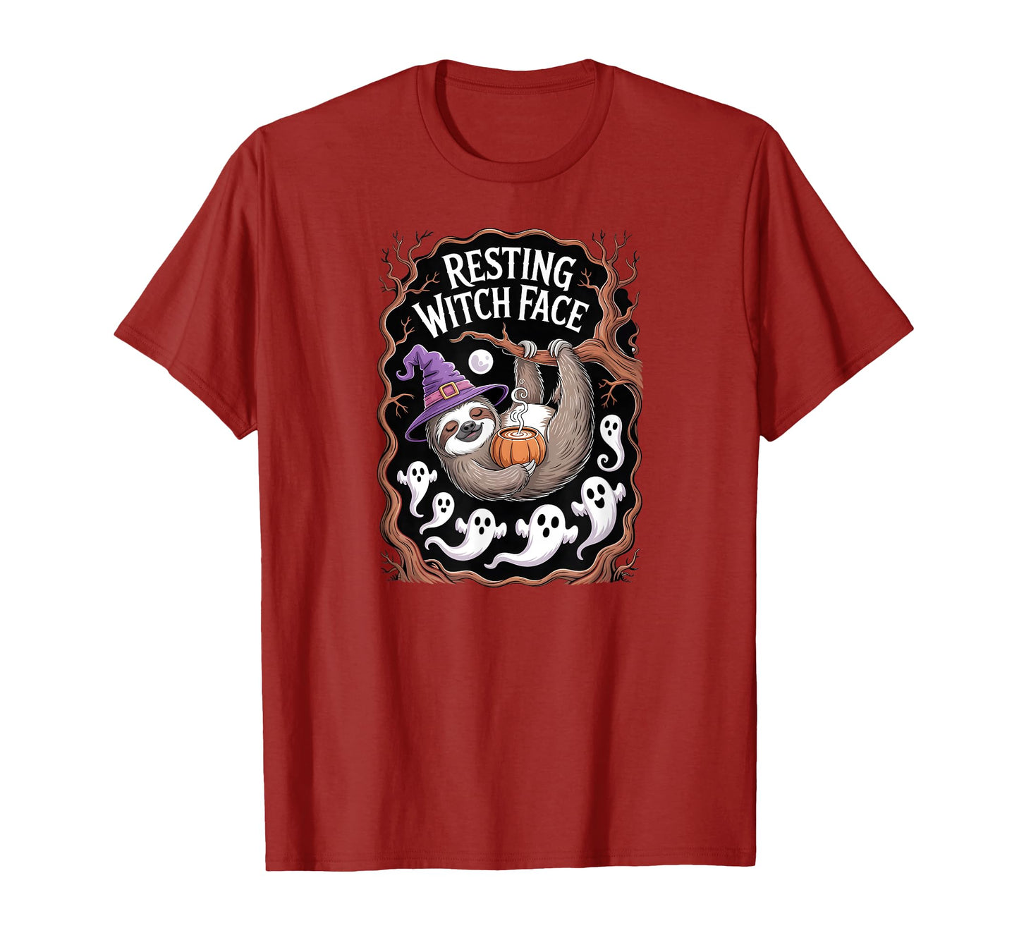Halloween Sloth Resting Witch Face T-Shirt