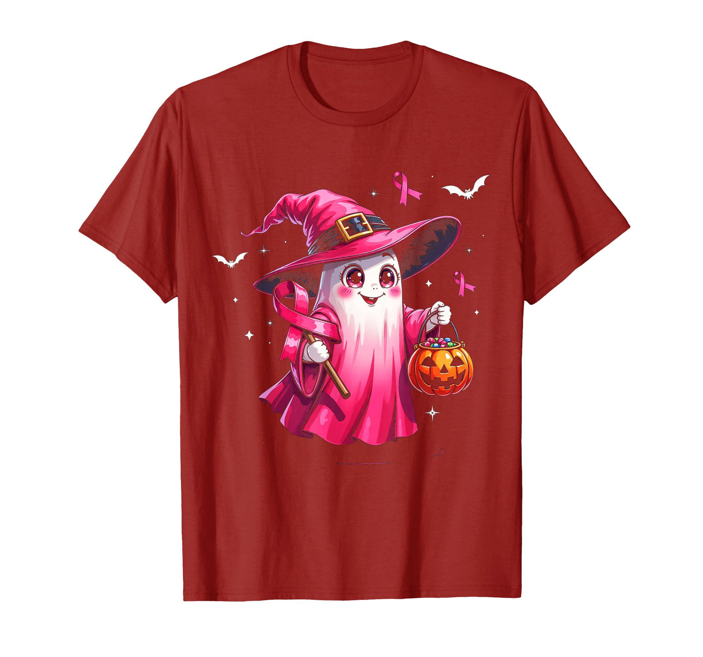 Cute Pink Ghost with Witch Hat Breast Cancer Awareness 2025 T-Shirt