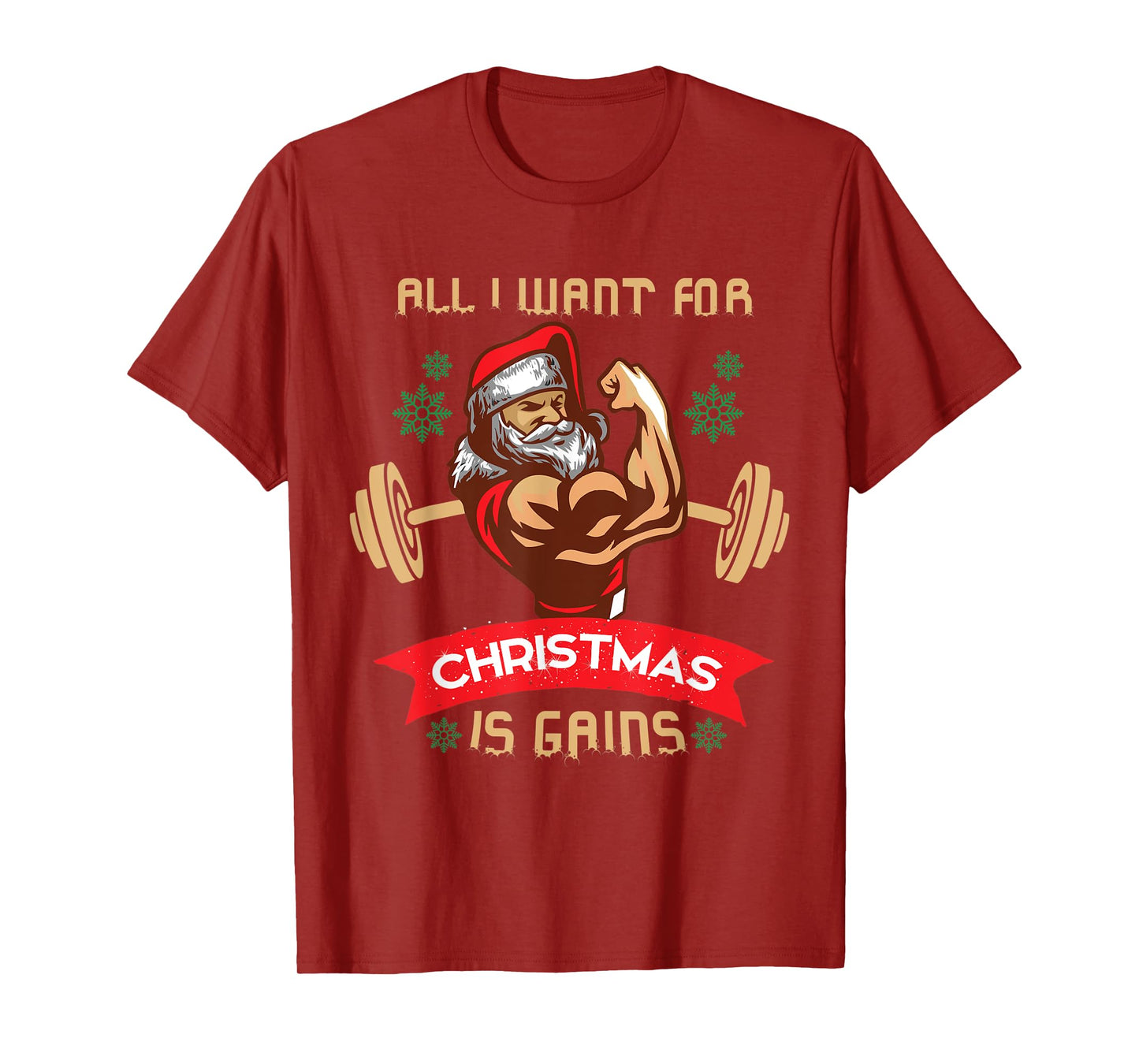 All I Want For Christmas Is Gains Gym Workout Santa Print T-Shirt