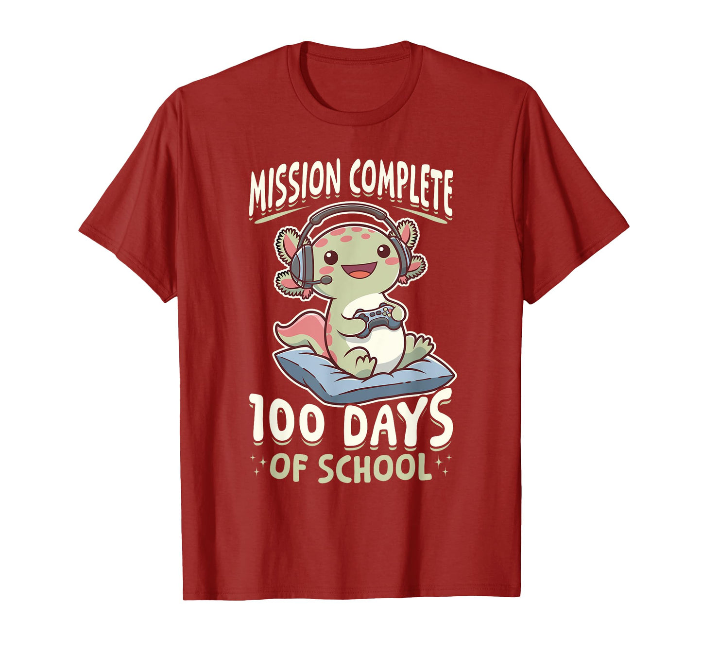 Funny Gamer Axolotl Kawaii Mission Complete 100 Days of T-Shirt