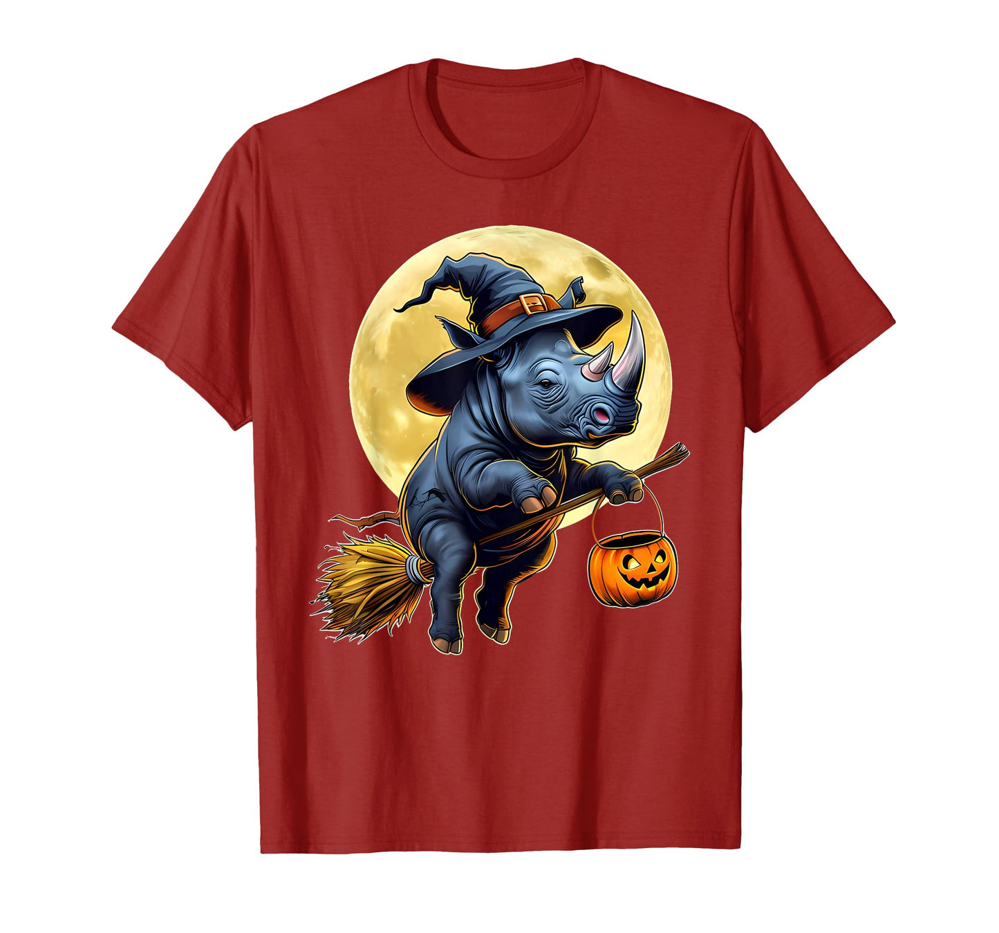 Funny Rhino Witch Hat Pumpkin Halloween Costume T-Shirt