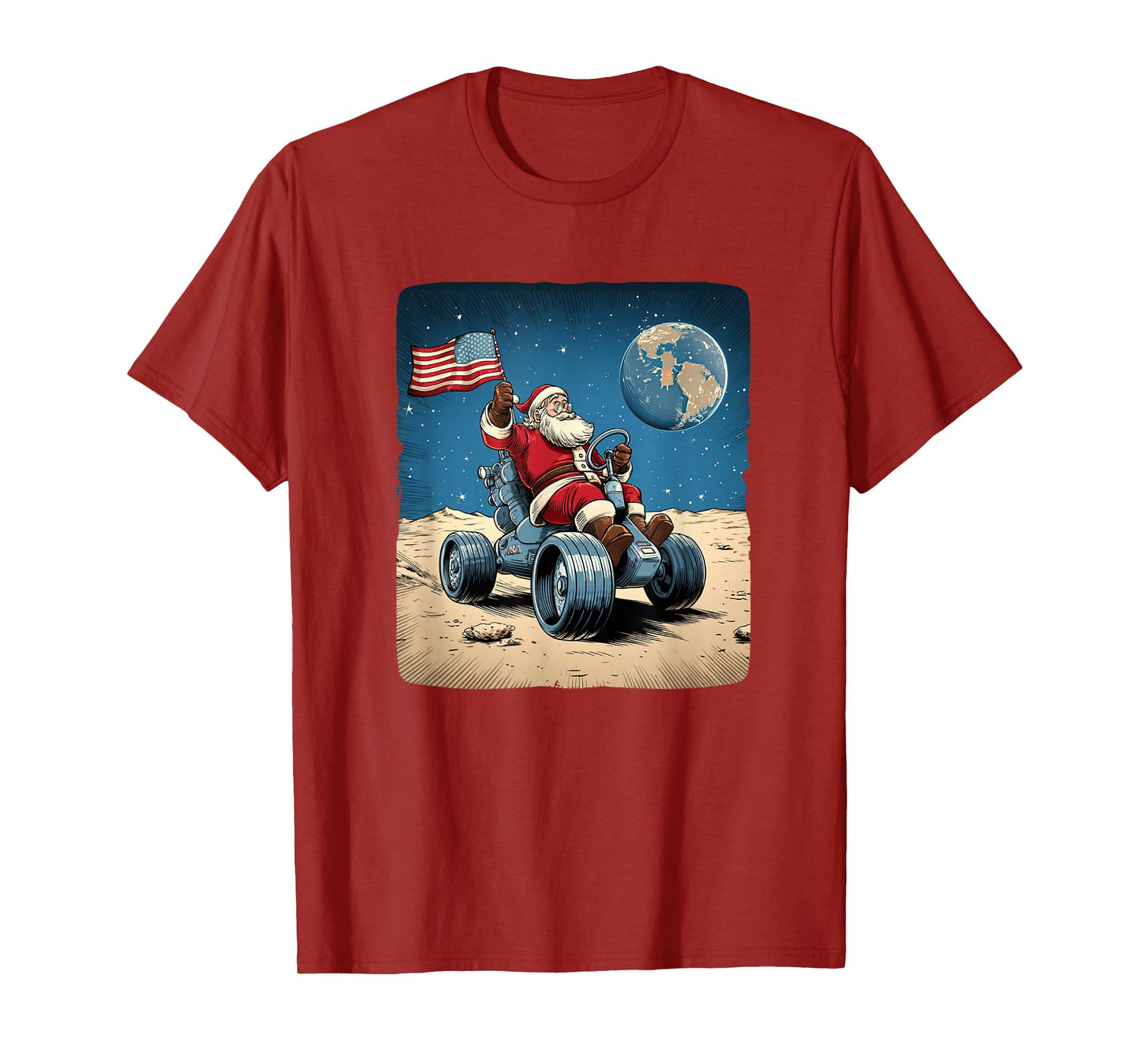 Cool Space Xmas Costume for Santa Moon Vehicle Lovers T-Shirt