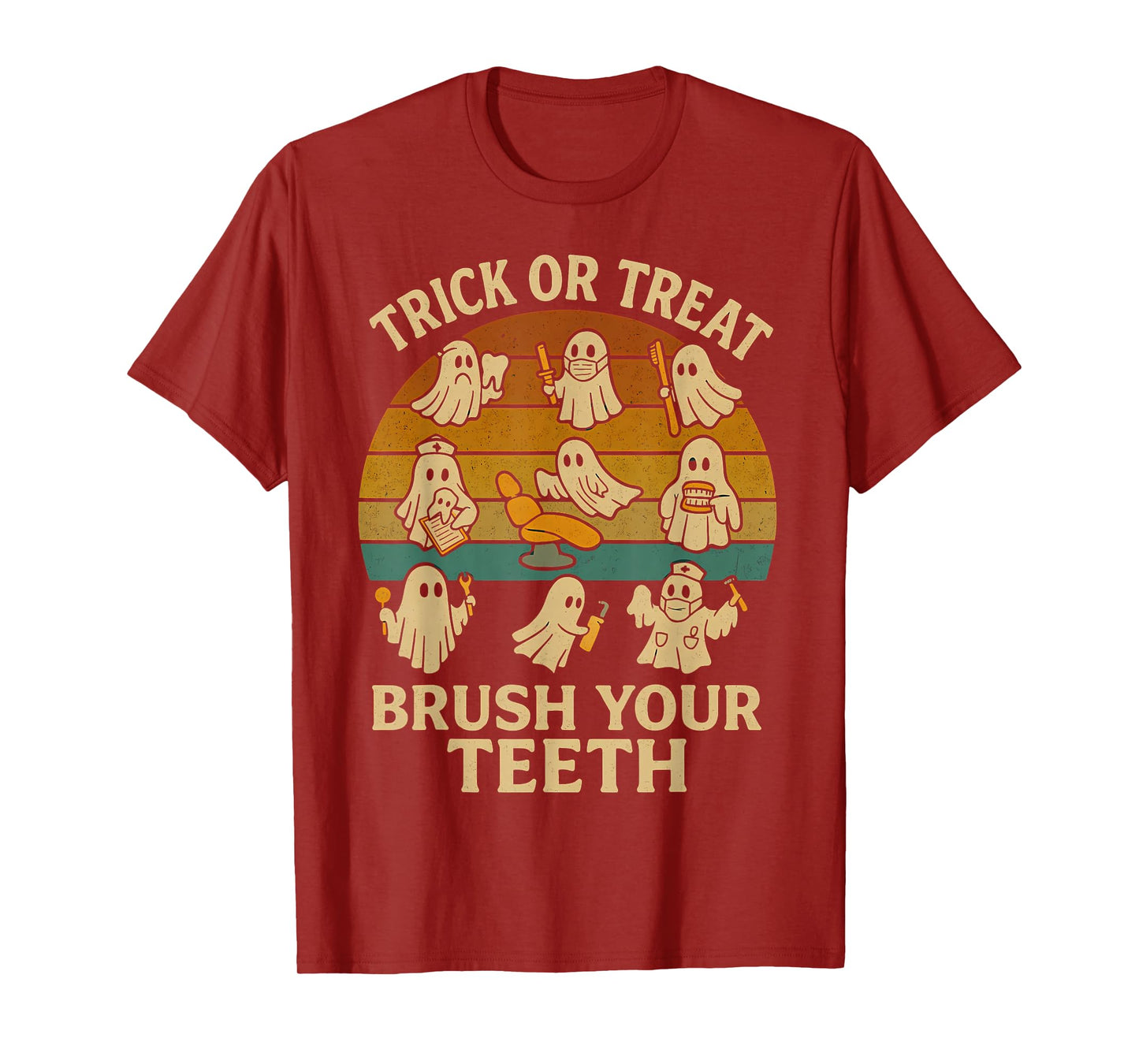 Trick Or Treat Brush Your Teeth Ghost Cute Halloween Dentist T-Shirt
