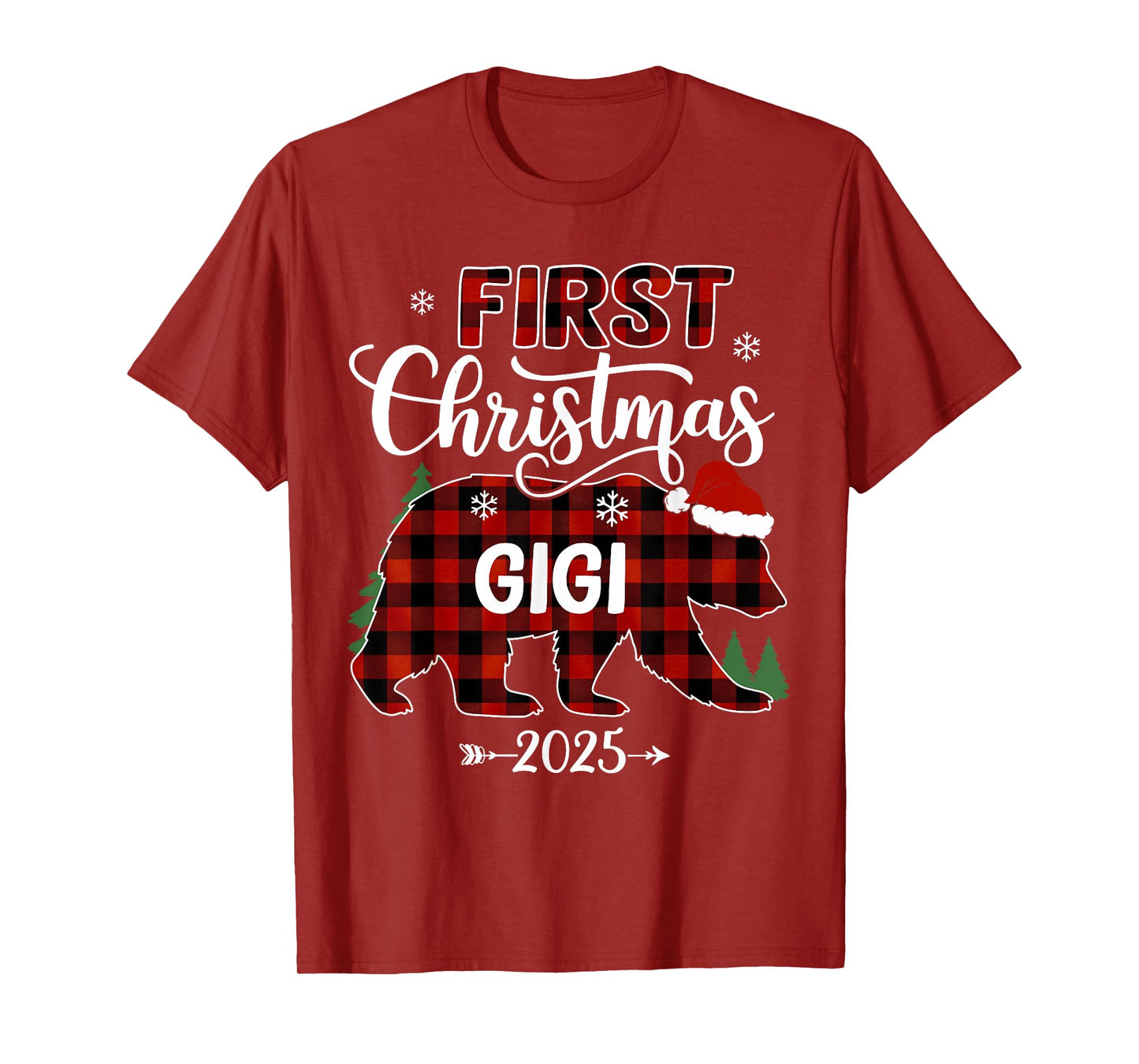 Pregnancy First Christmas Gigi Red Plaid Bear Santa 2025 T-Shirt