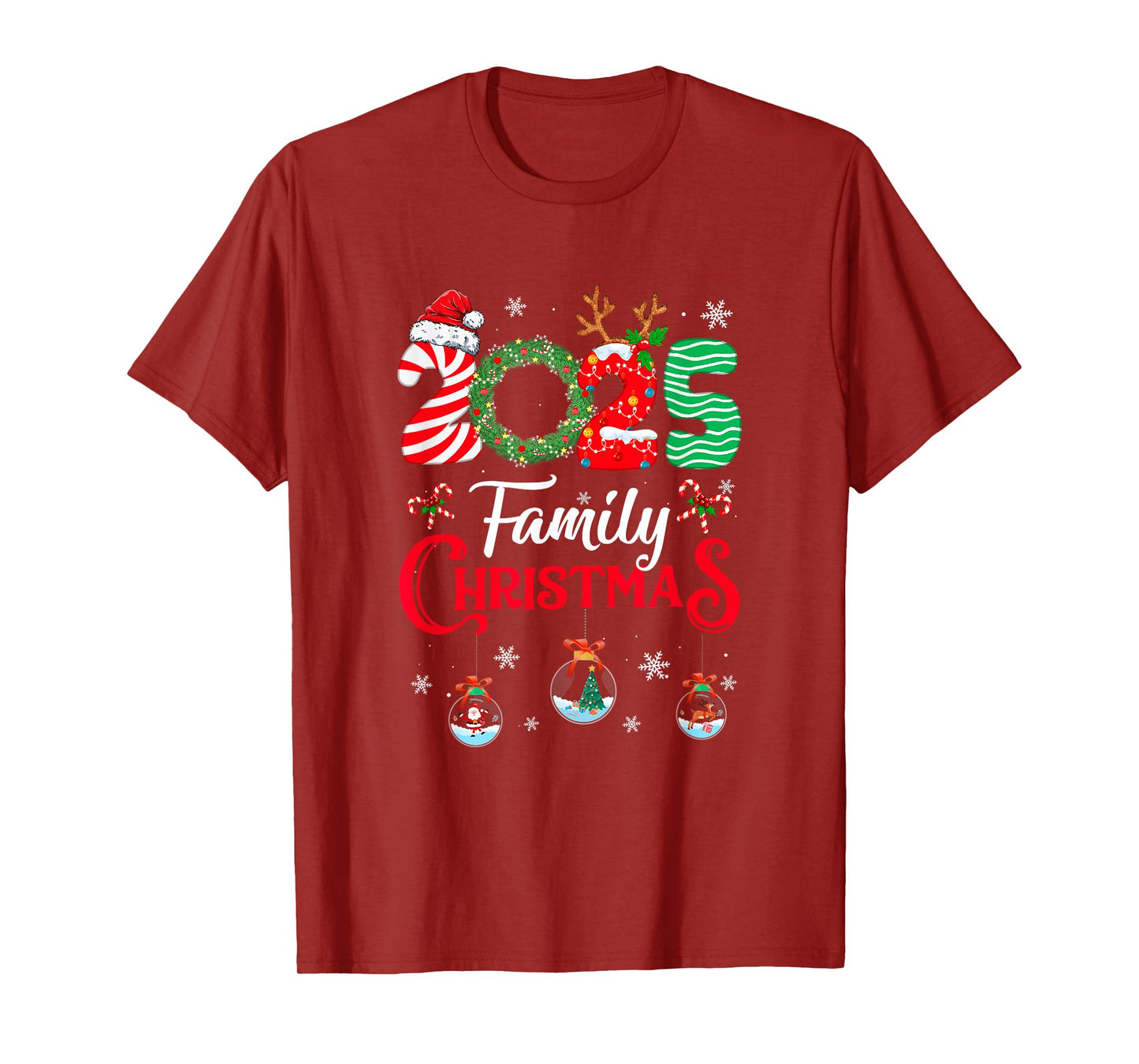 Family Christmas 2025 Merry Xmas Ball Light Garden Reindeer T-Shirt