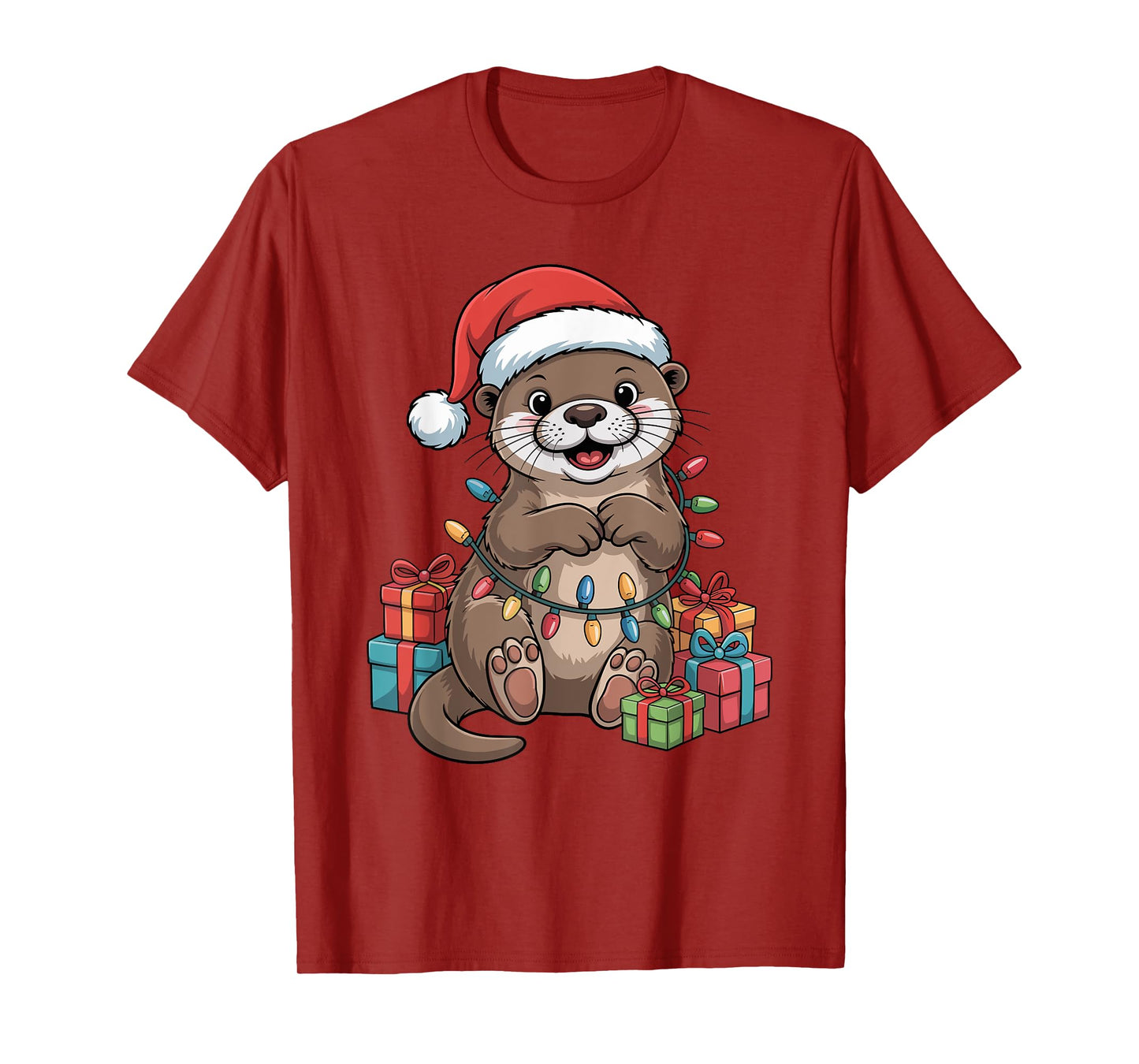 Funny Otter Santa Hat Animals Lovers Ugly Christmas Pajamas T-Shirt