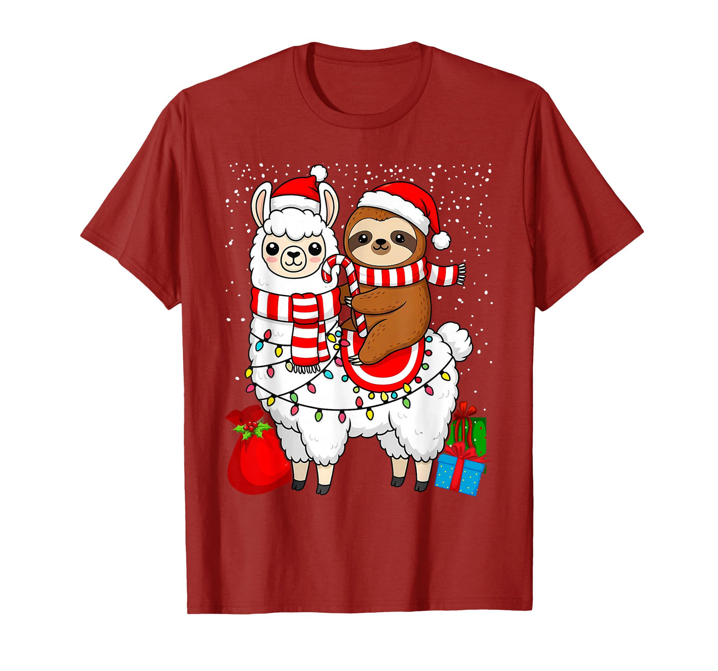 Santa Sloth Riding Llama Christmas Animal Lover Alpaca Xmas T-Shirt