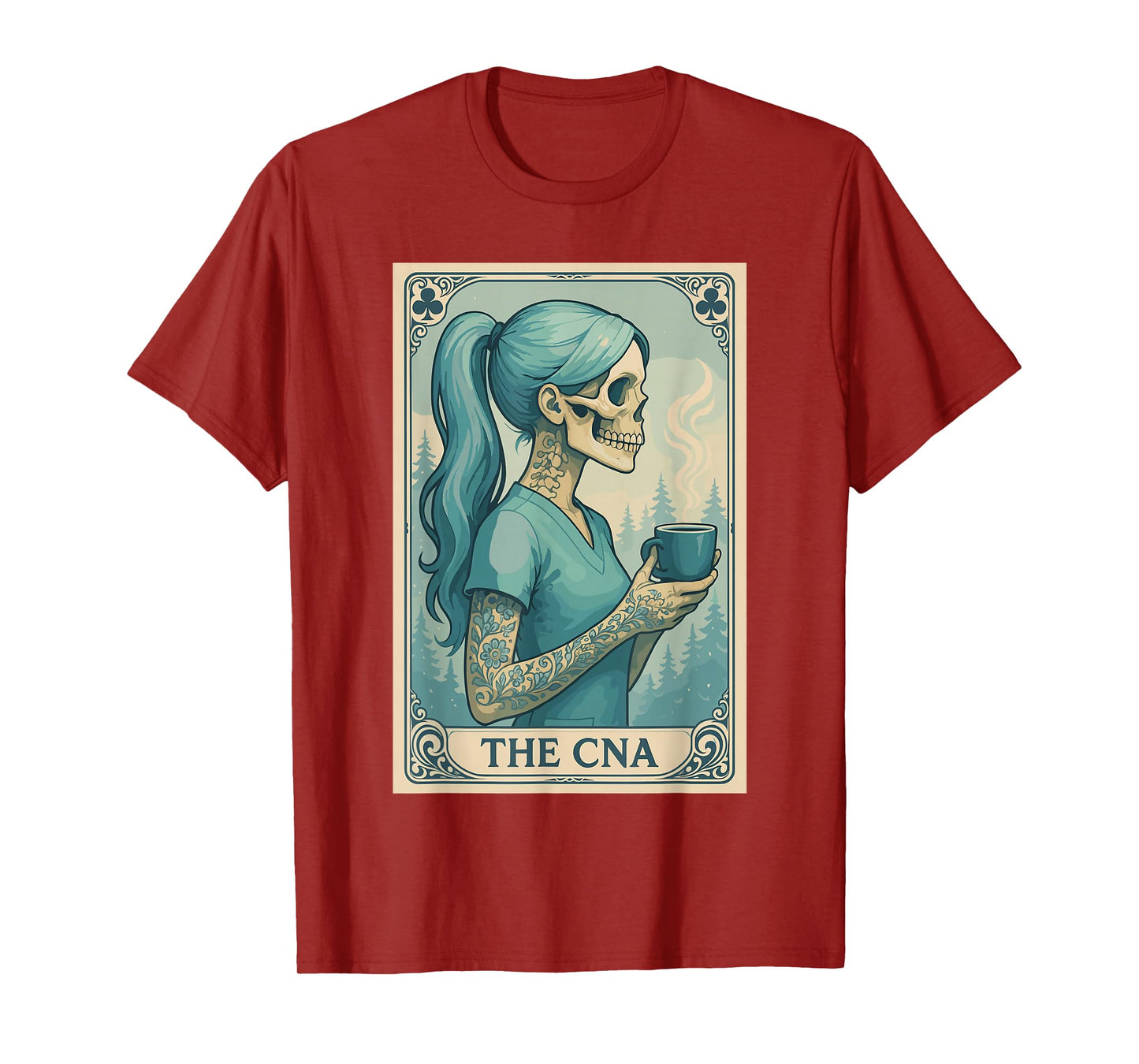 Halloween CNA Shirt, Skeleton Nurse Coffee Tarot Card T-Shirt