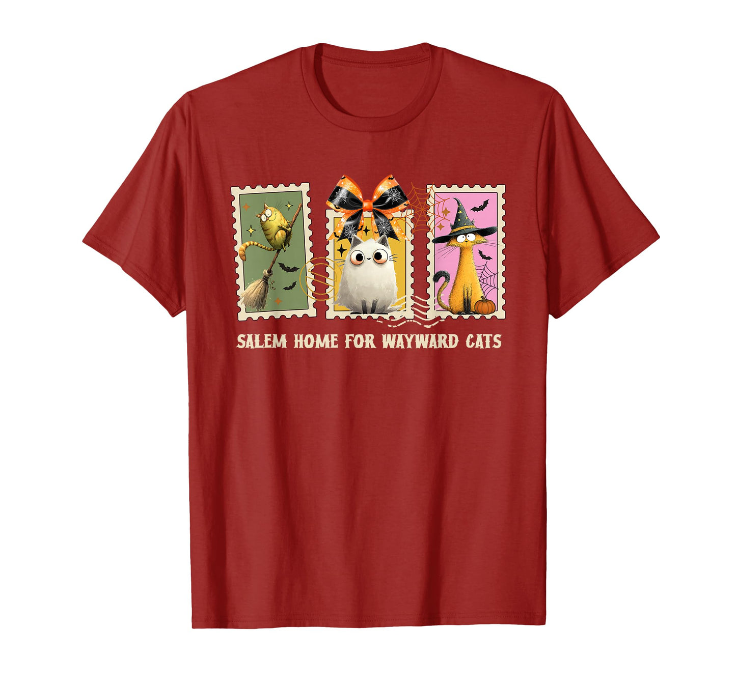 Funny Witch Cats Kittens Halloween Postage Stamps Cat Mom T-Shirt