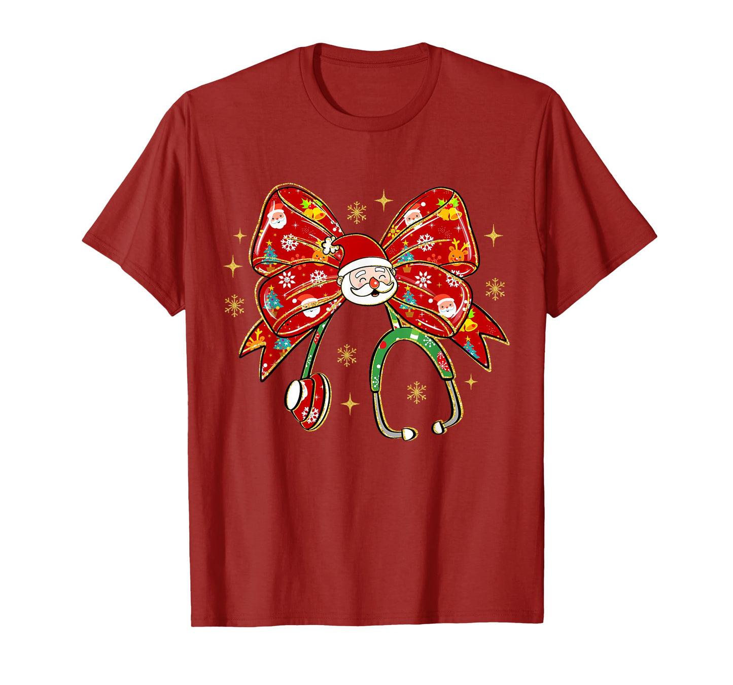 Coquette Bow Funny Nurse Christmas Stethoscope Santa Xmas T-Shirt