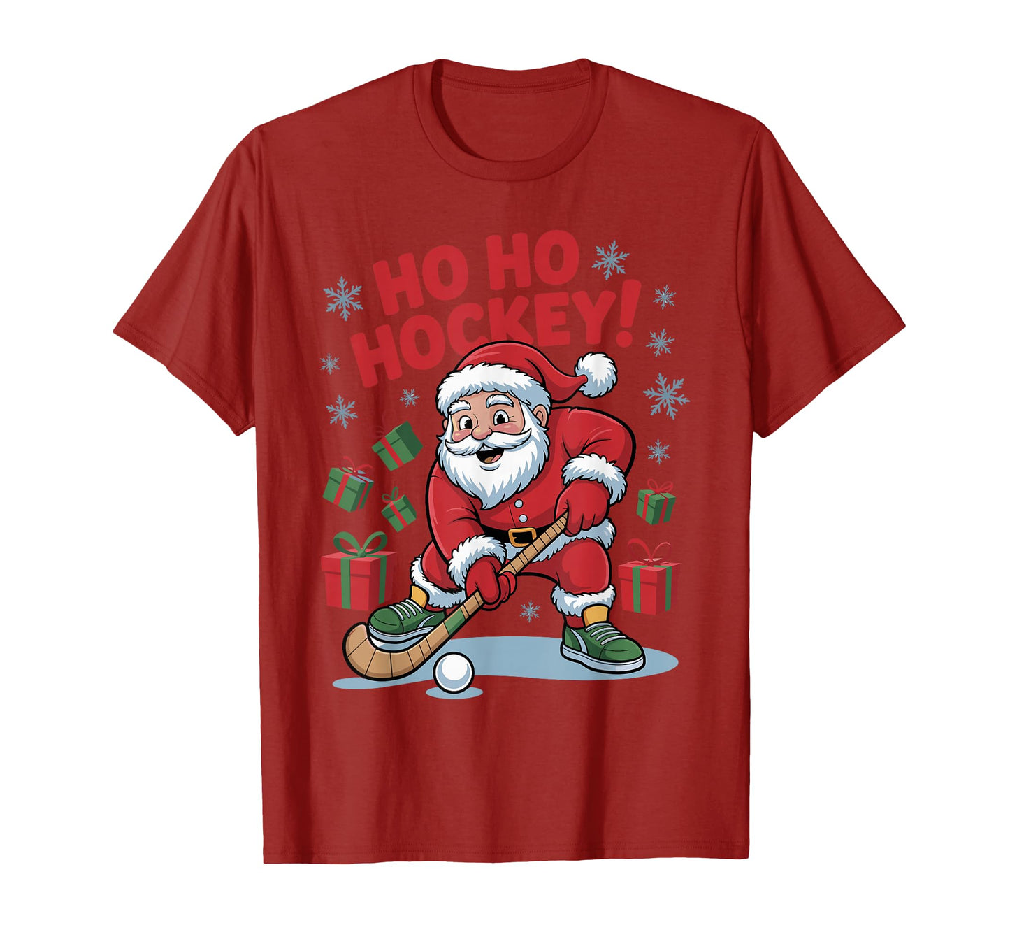 Santa Playing Field Hockey Funny Holiday Christmas Xmas T-Shirt