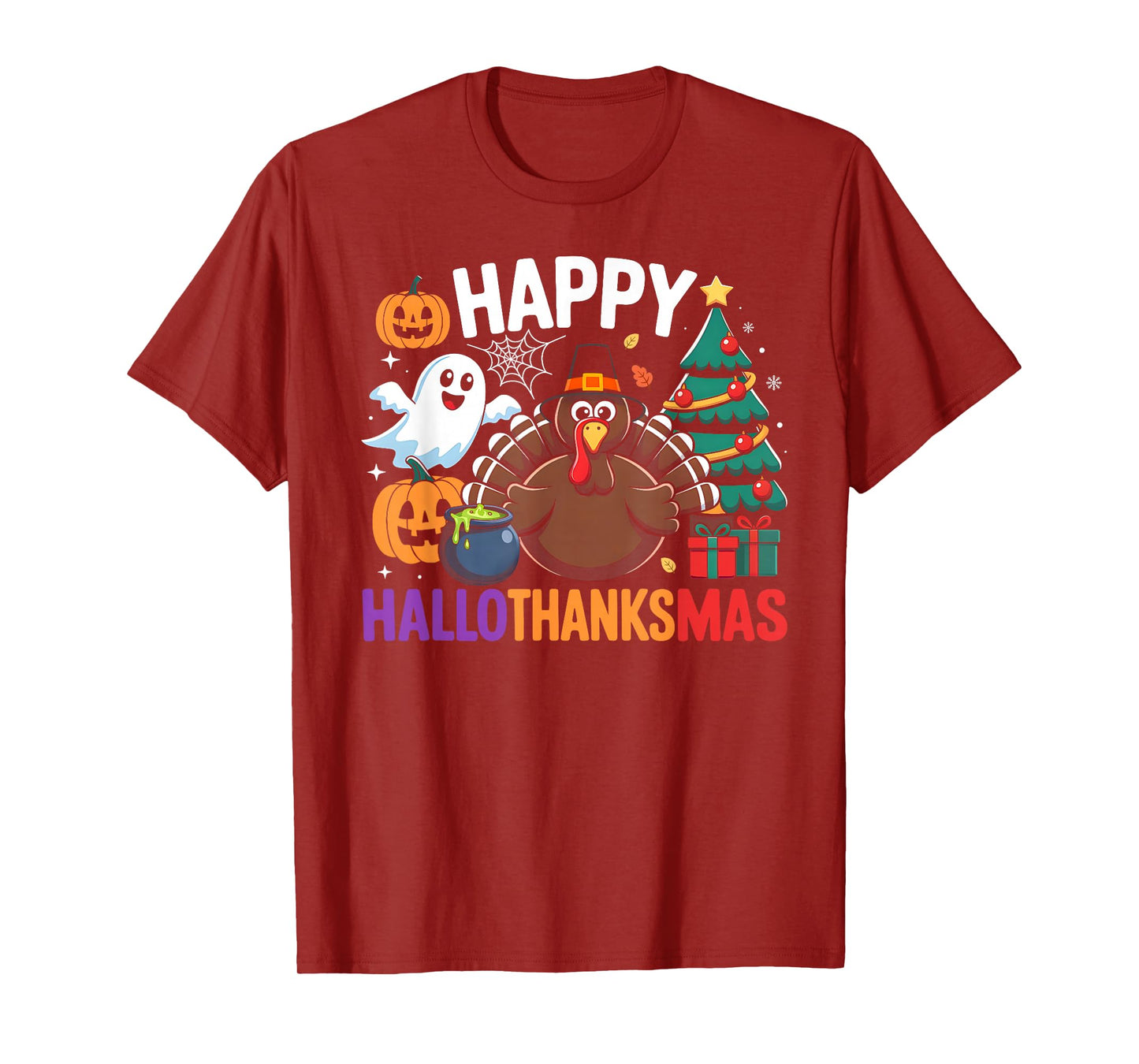 Happy Hallothanksmas Shirt Halloween Thanksgiving Christmas T-Shirt