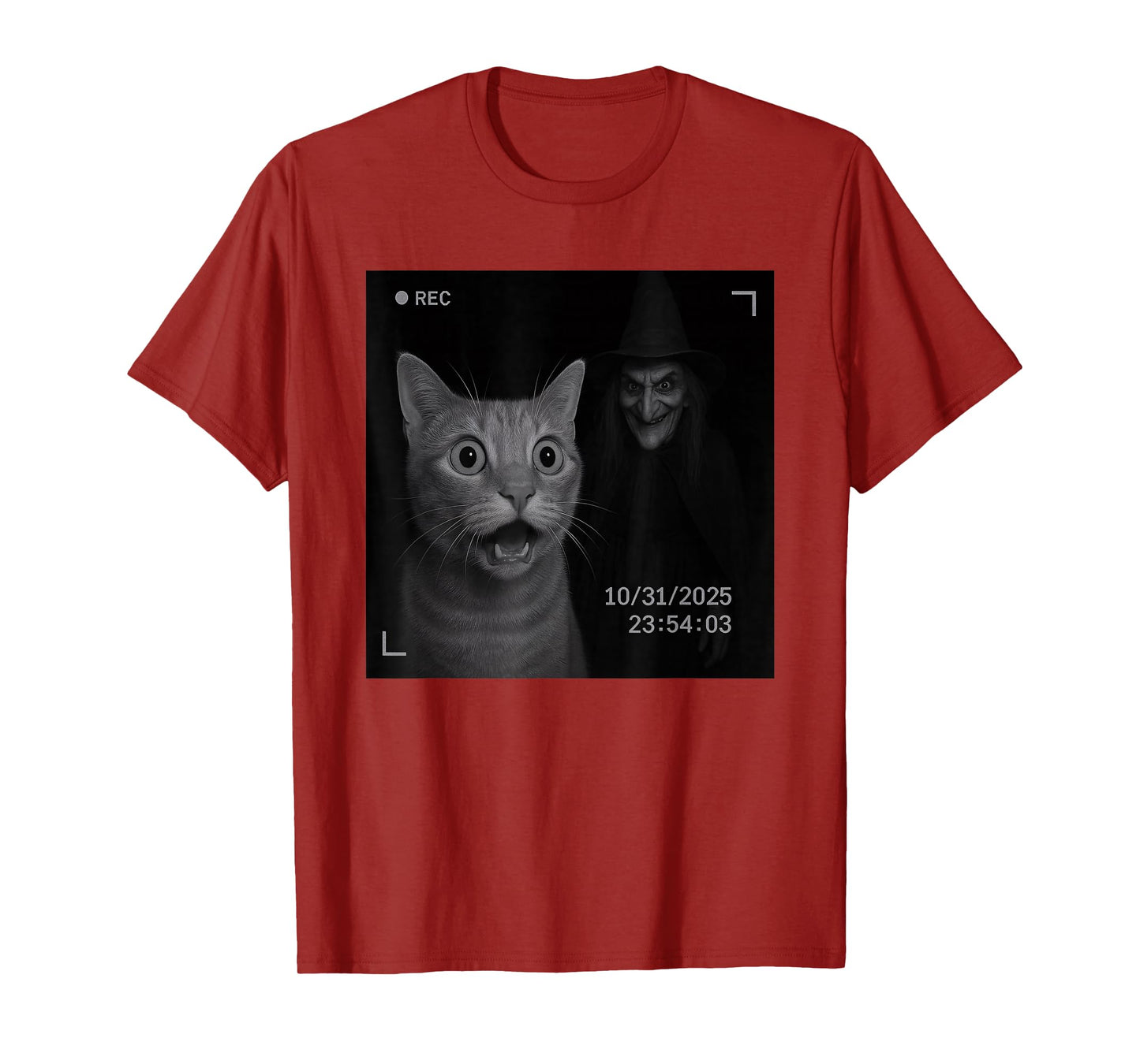 Funny Cat On Security Camera with Witch Halloween T-Shirt