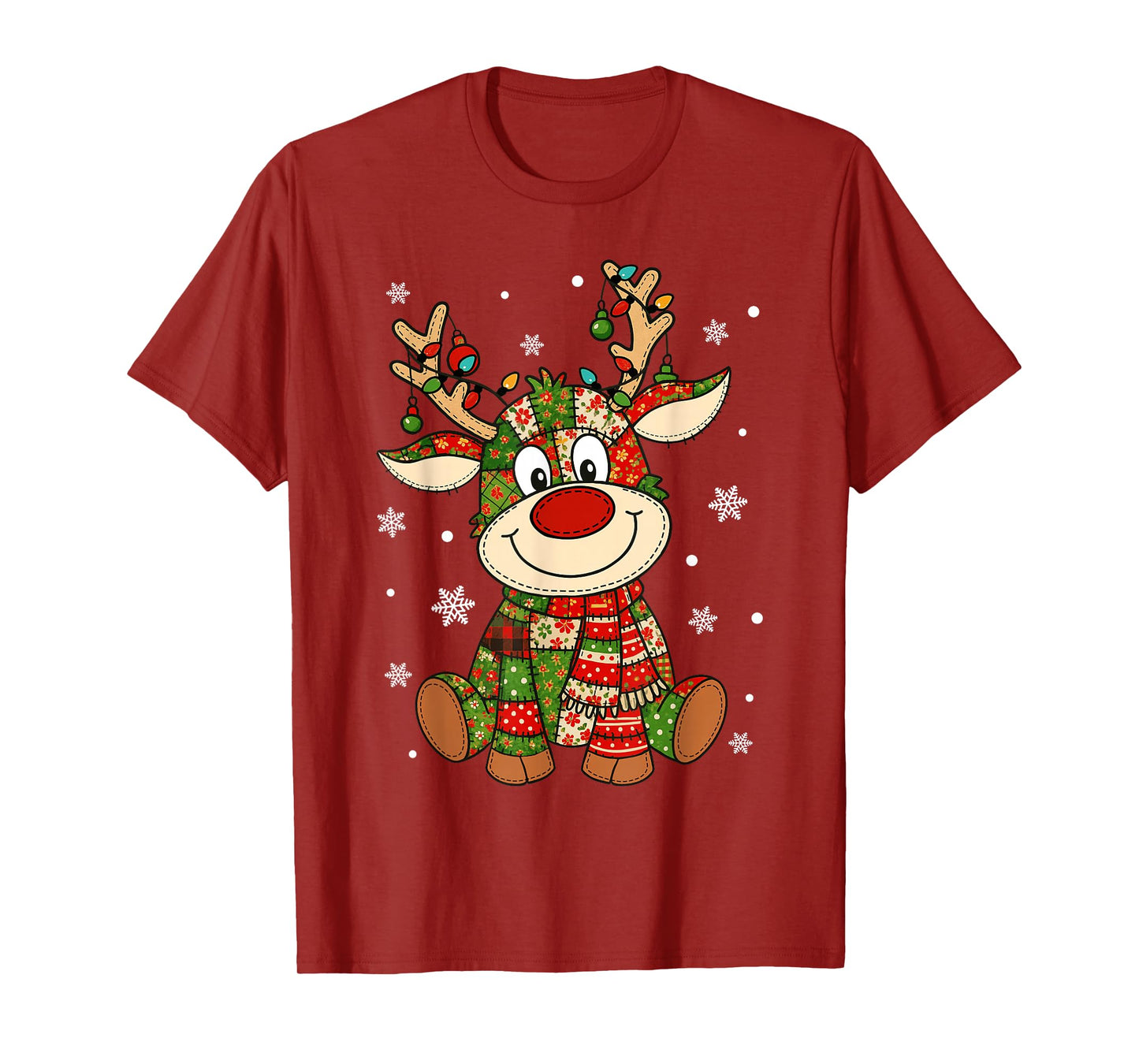 Merry Christmas Lighting Reindeer Patchwork Matching Family T-Shirt
