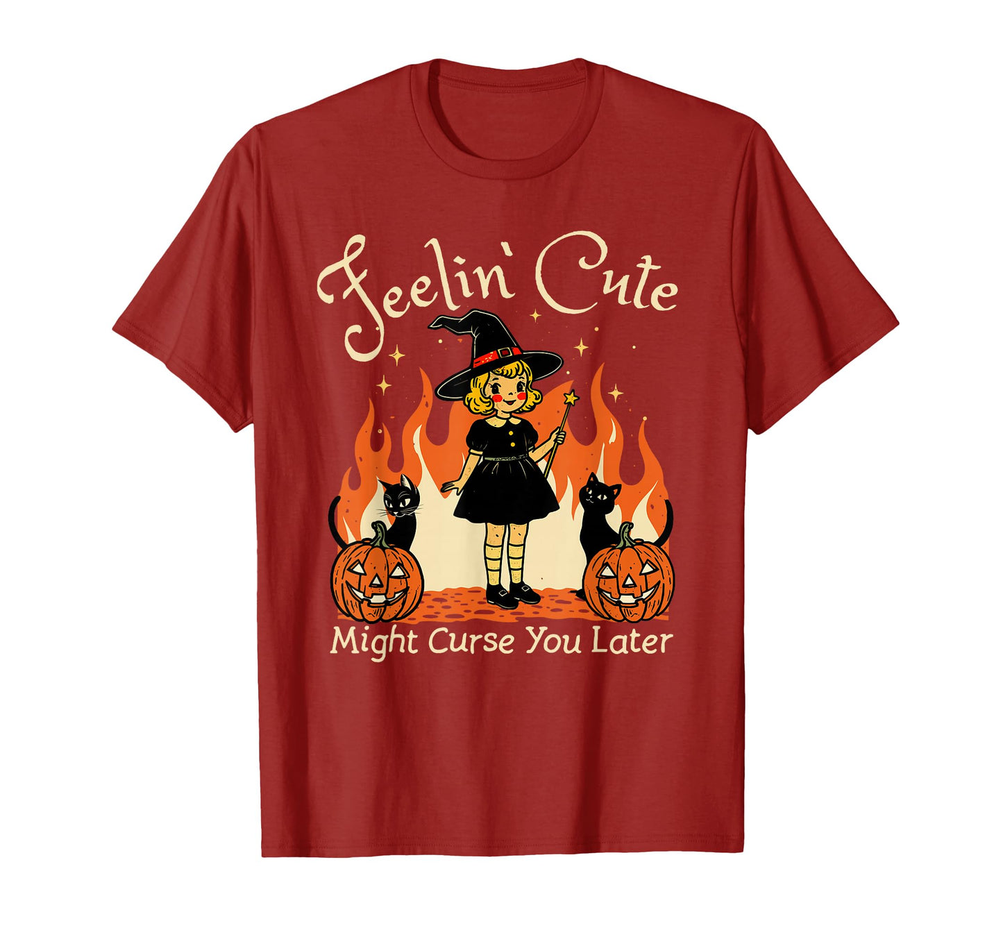 Feeling’s Cute Might Curse You Later Halloween Black Cat T-Shirt