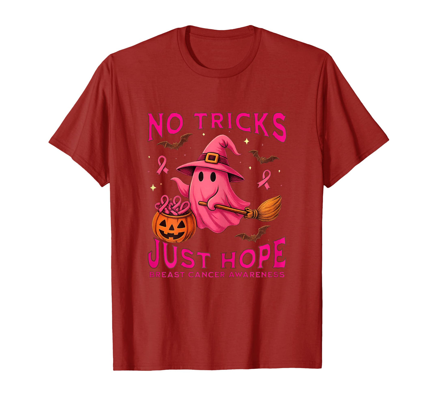 No Tricks Just Hope Breast Cancer Awareness Halloween Pink T-Shirt