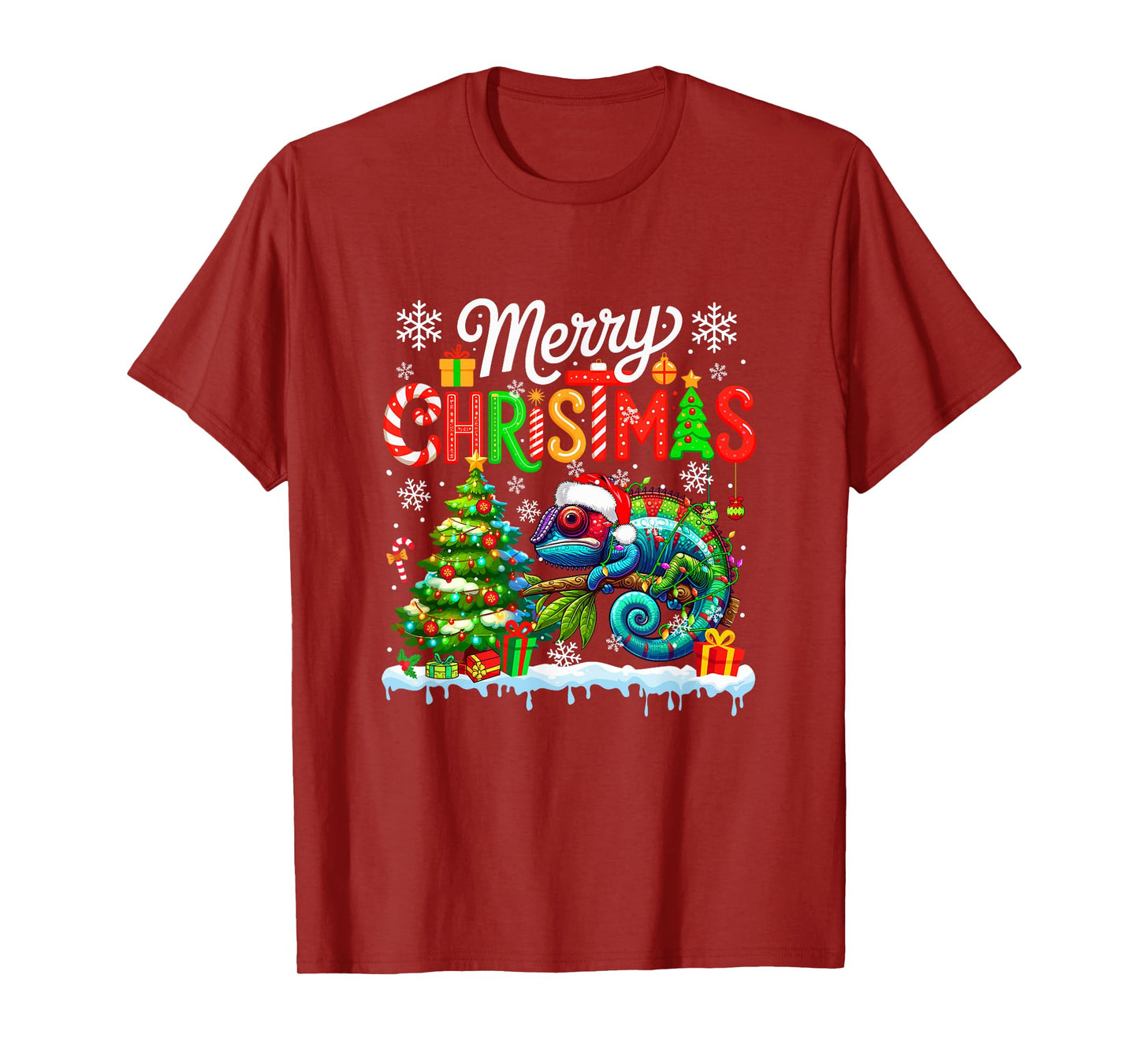 Merry Christmas Santa Chameleon Colorful Costume Kids T-Shirt